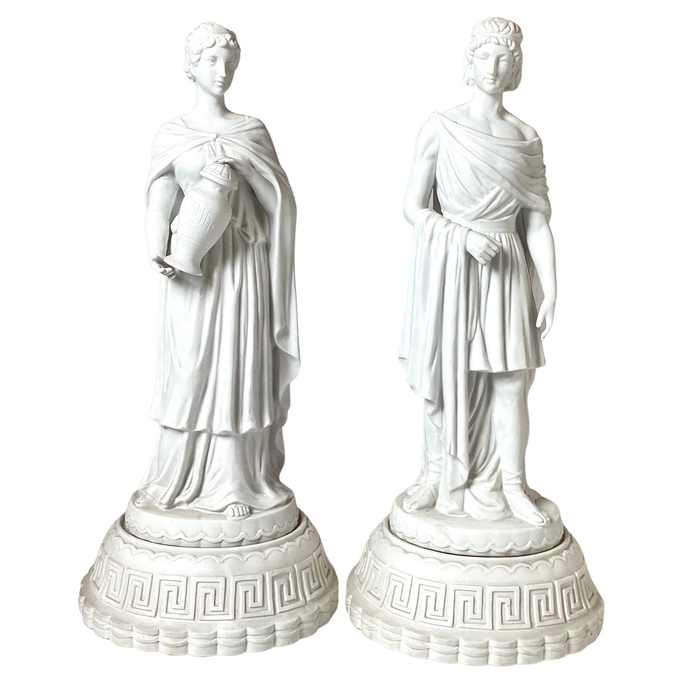 Pair of Parian Porcelain Neoclassical Statues For Sale