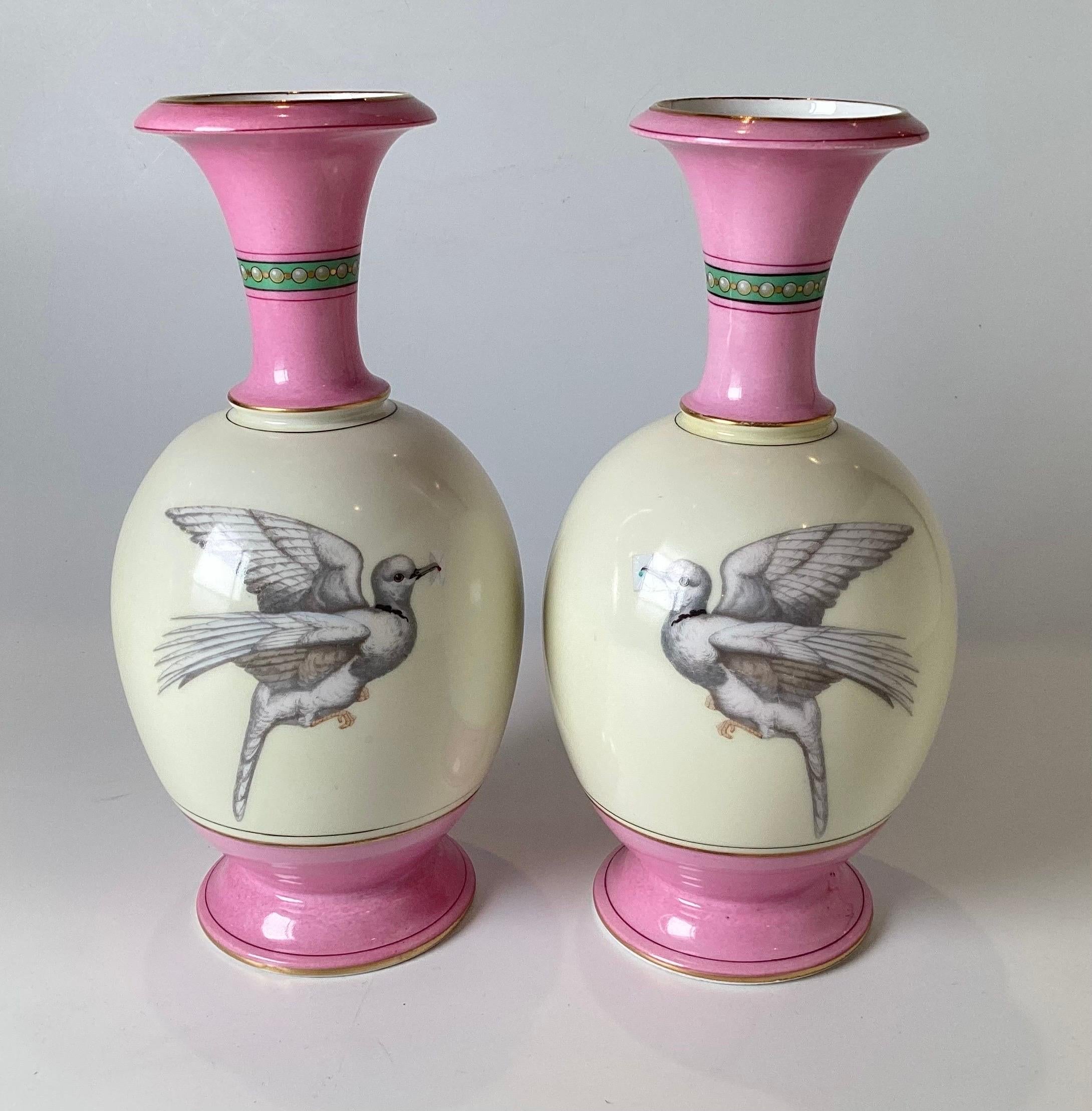 French A Pair of Paris Porcelain Bird Vases Circa 1880 For Sale