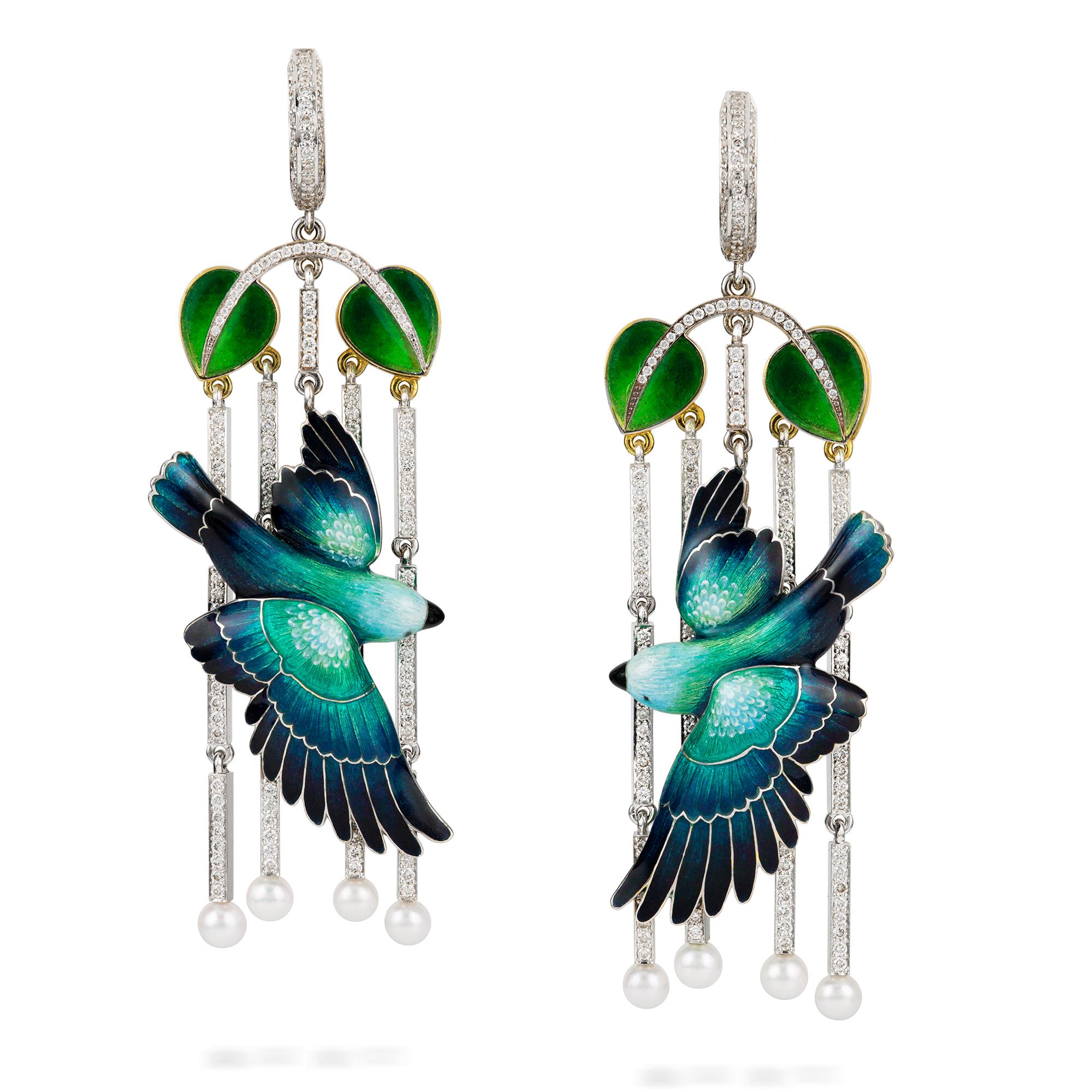 Brilliant Cut Pair of Parrot Earrings by Ilgiz F For Sale