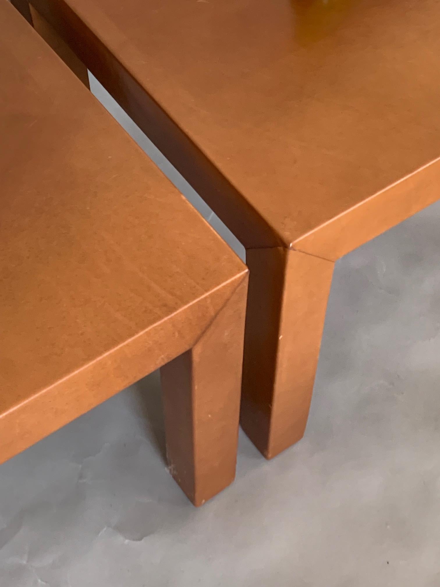 Contemporary Pair of Parsons Leather Pedestal Tables For Sale