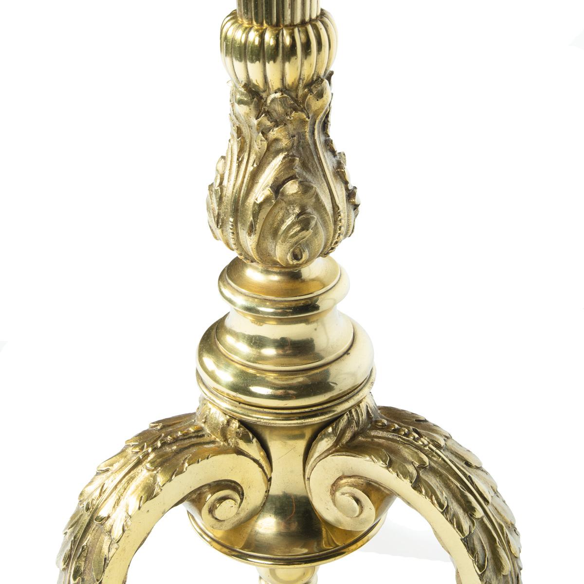 19th Century A pair of particularly fine quality French solid brass standard lamps