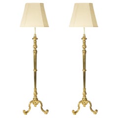 Antique A pair of particularly fine quality French solid brass standard lamps