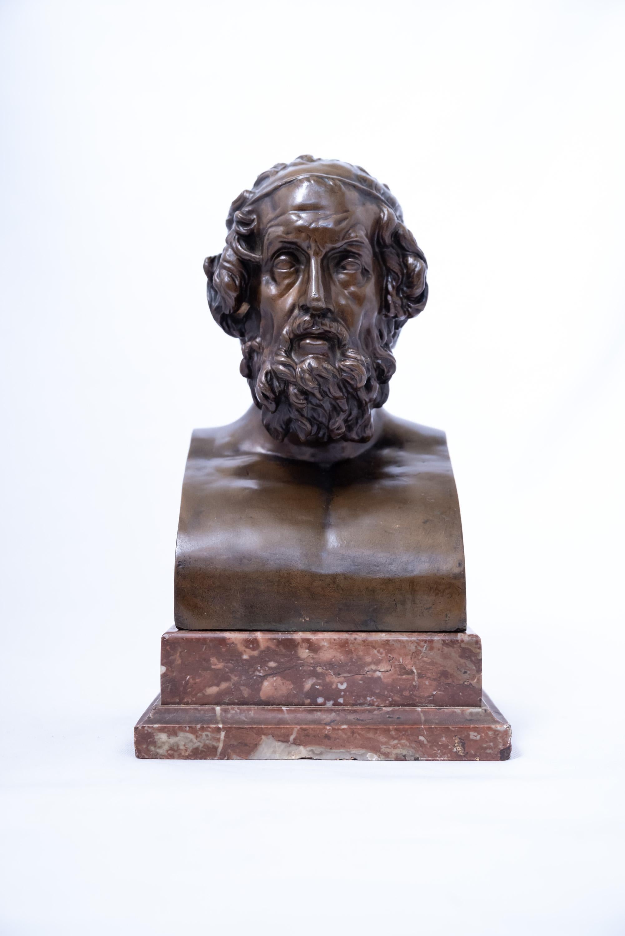 A Pair of Patinated Bronze Busts Depicting Homer and Euripedes For Sale 4