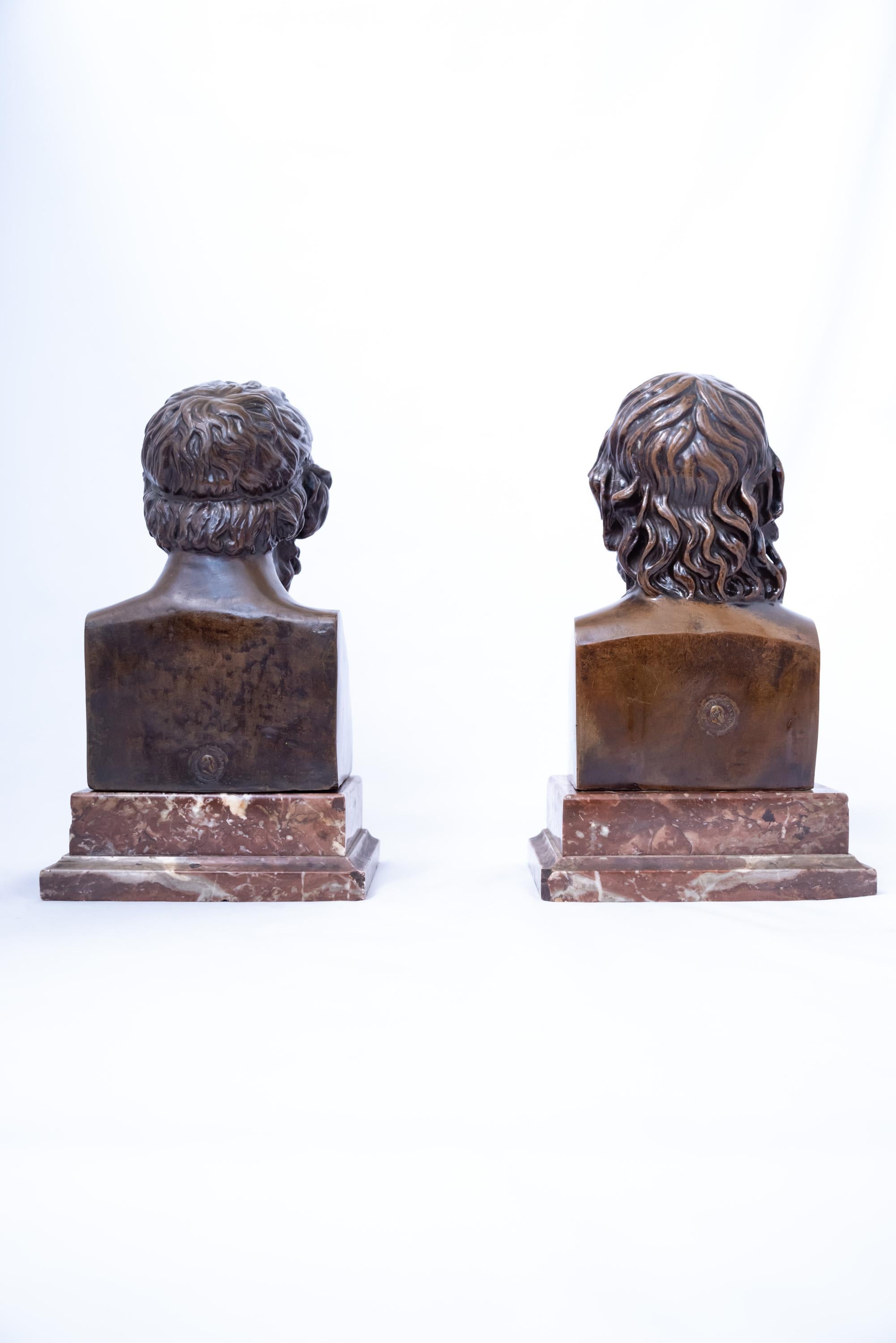 A Pair of Patinated Bronze Busts Depicting Homer and Euripedes For Sale 12