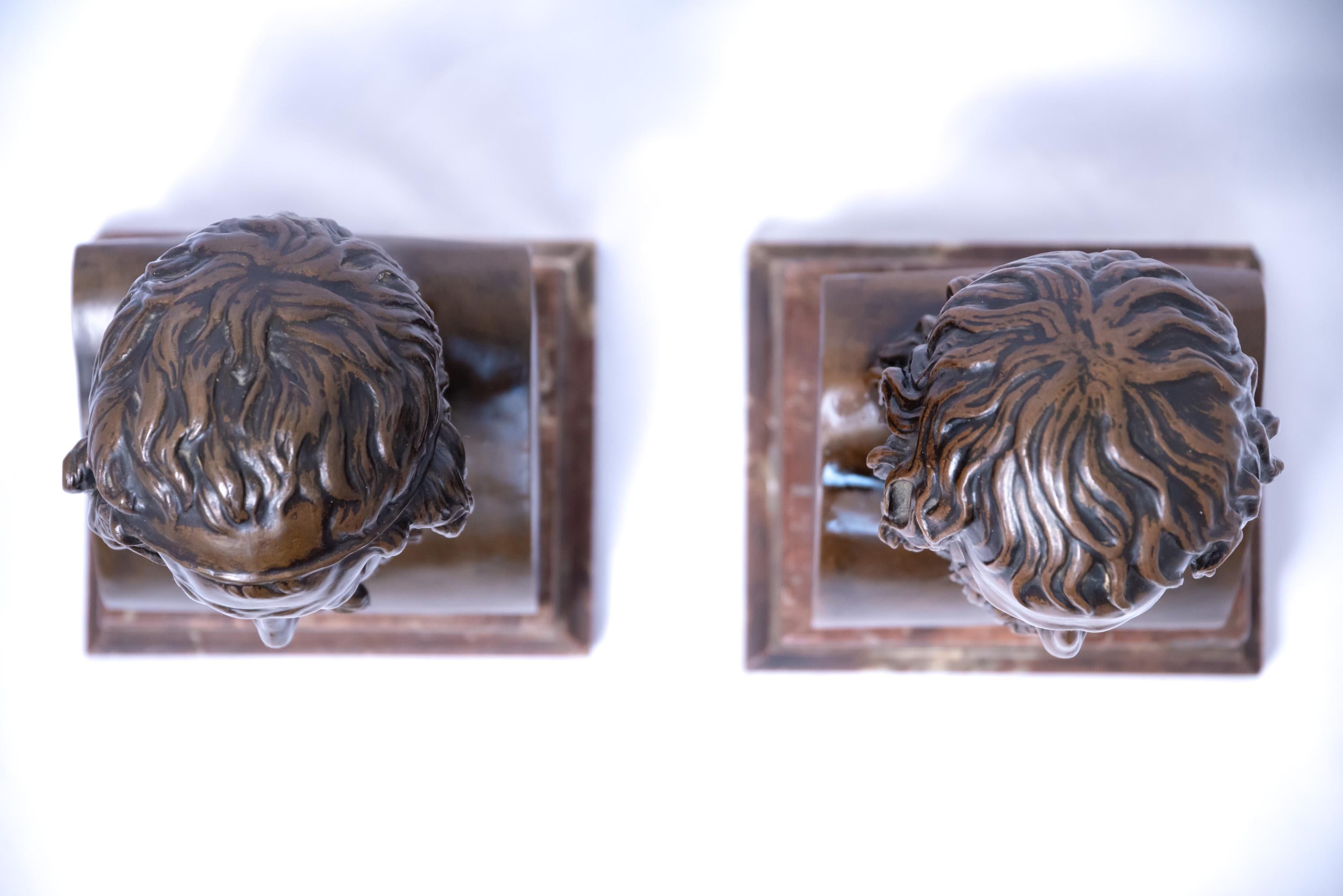 A Pair of Patinated Bronze Busts Depicting Homer and Euripedes 13