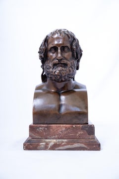 A Pair of Patinated Bronze Busts Depicting Homer and Euripedes
