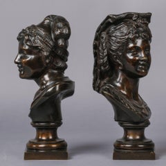Patinated Bronze Busts, French Antique Sculptures, Circa 1870, Pair