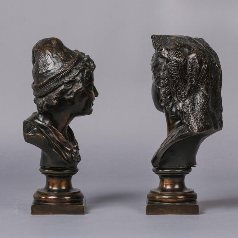 French Pair of Patinated Bronze Busts For Sale