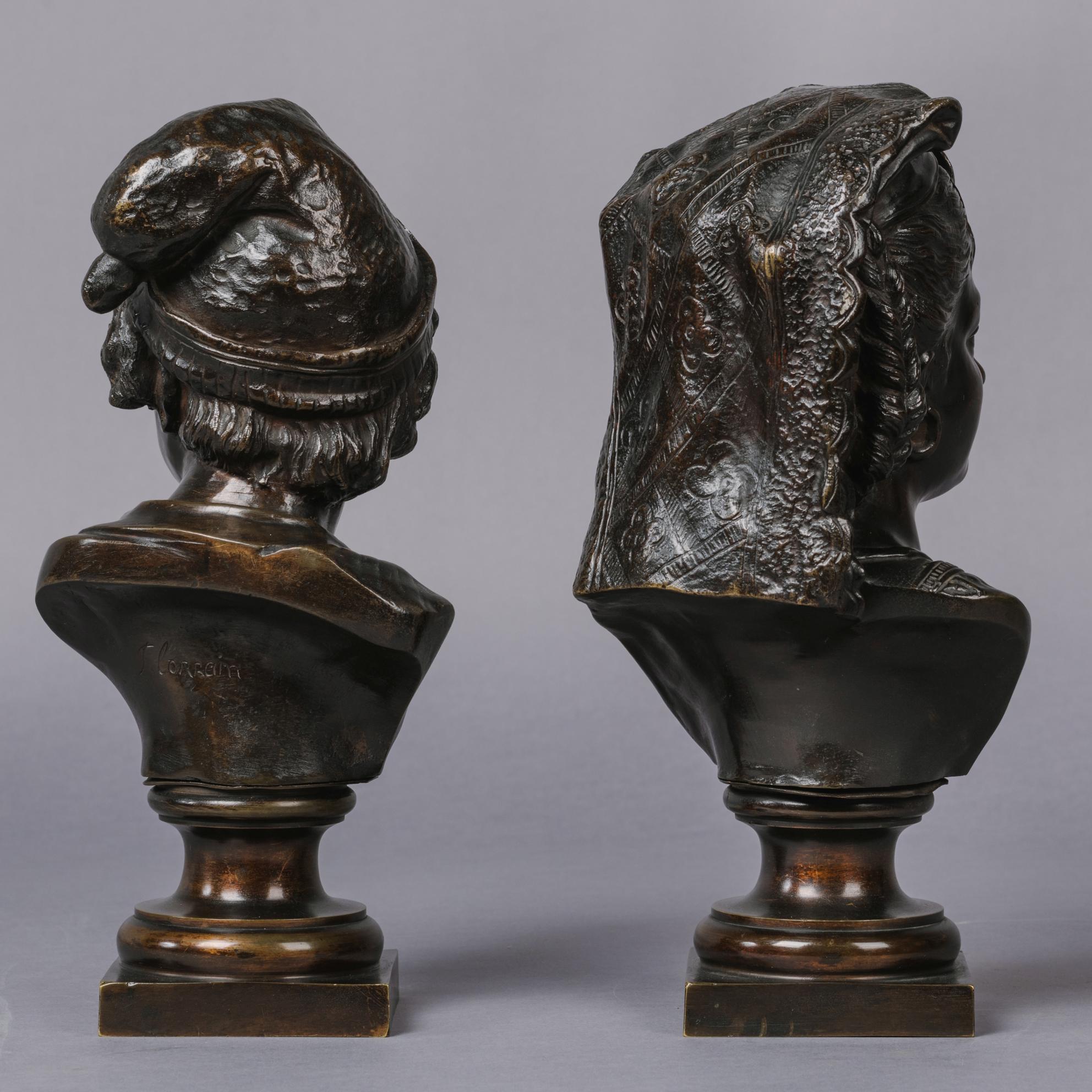 French Pair of Patinated Bronze Busts For Sale