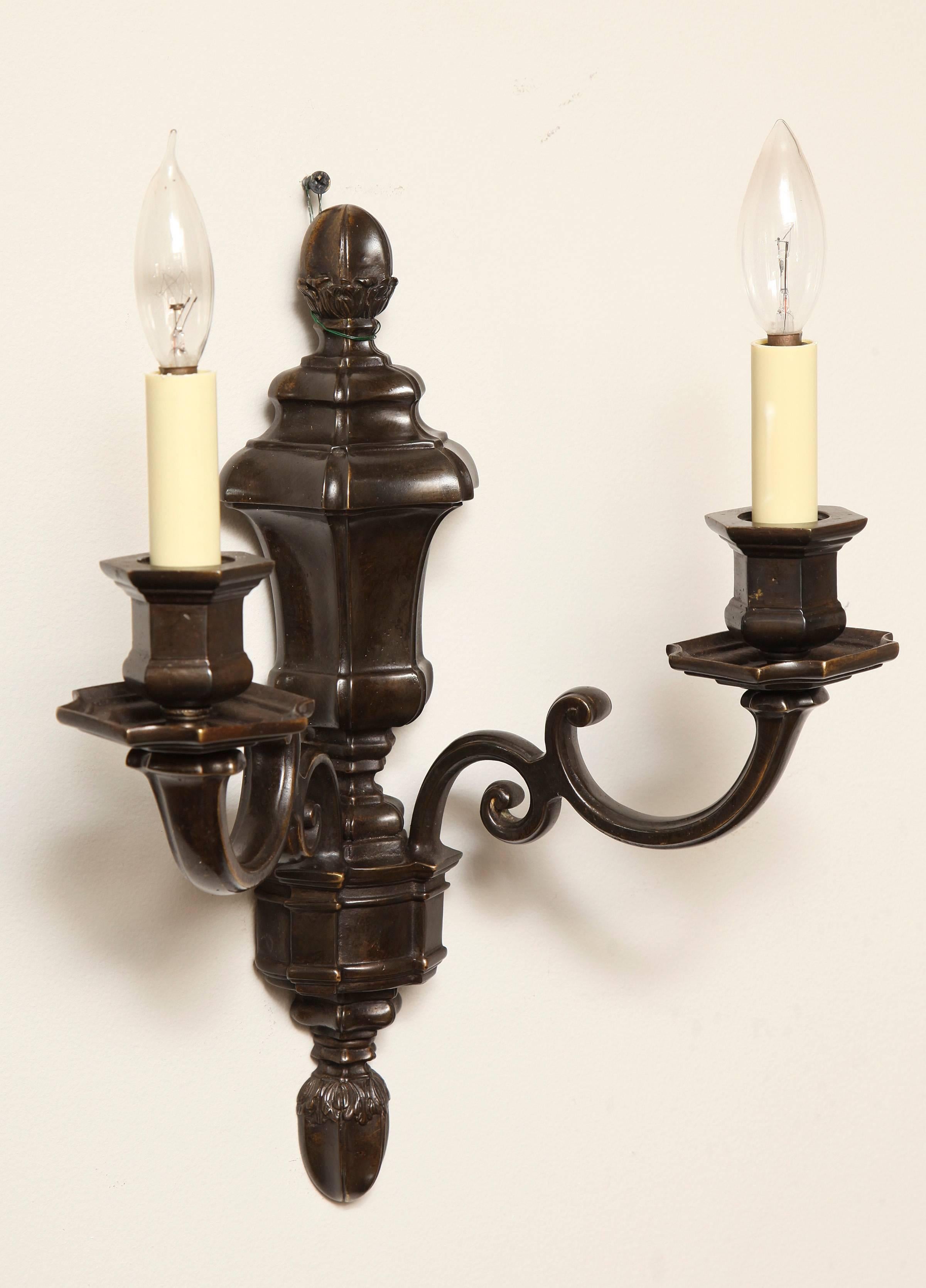Other Pair of Patinated Bronze Sconces by E.F. Caldwell, Two Light Sconces