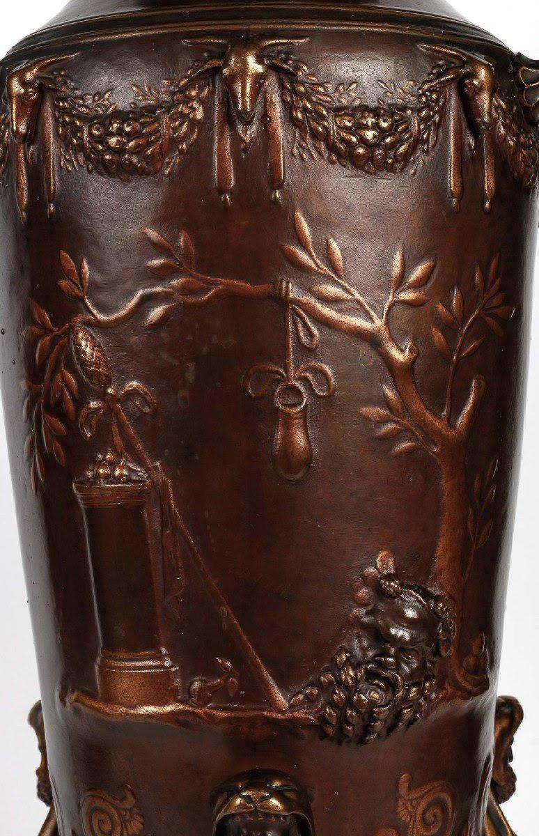 A Pair of Patinated Bronze Vases by Ferdinand Barbedienne, 19th Century. For Sale 4