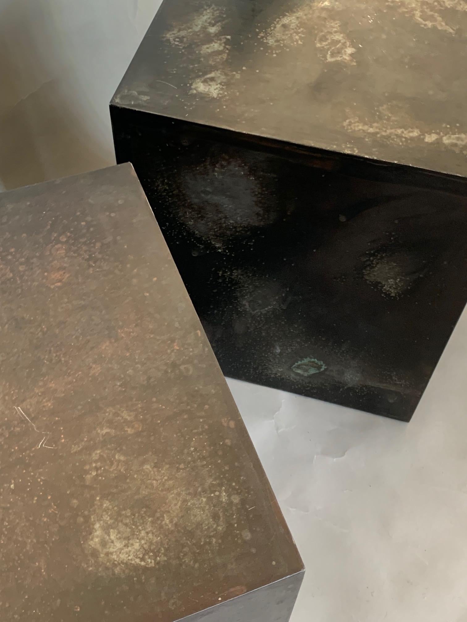 American A Pair of Patinated Steel Cubes For Sale