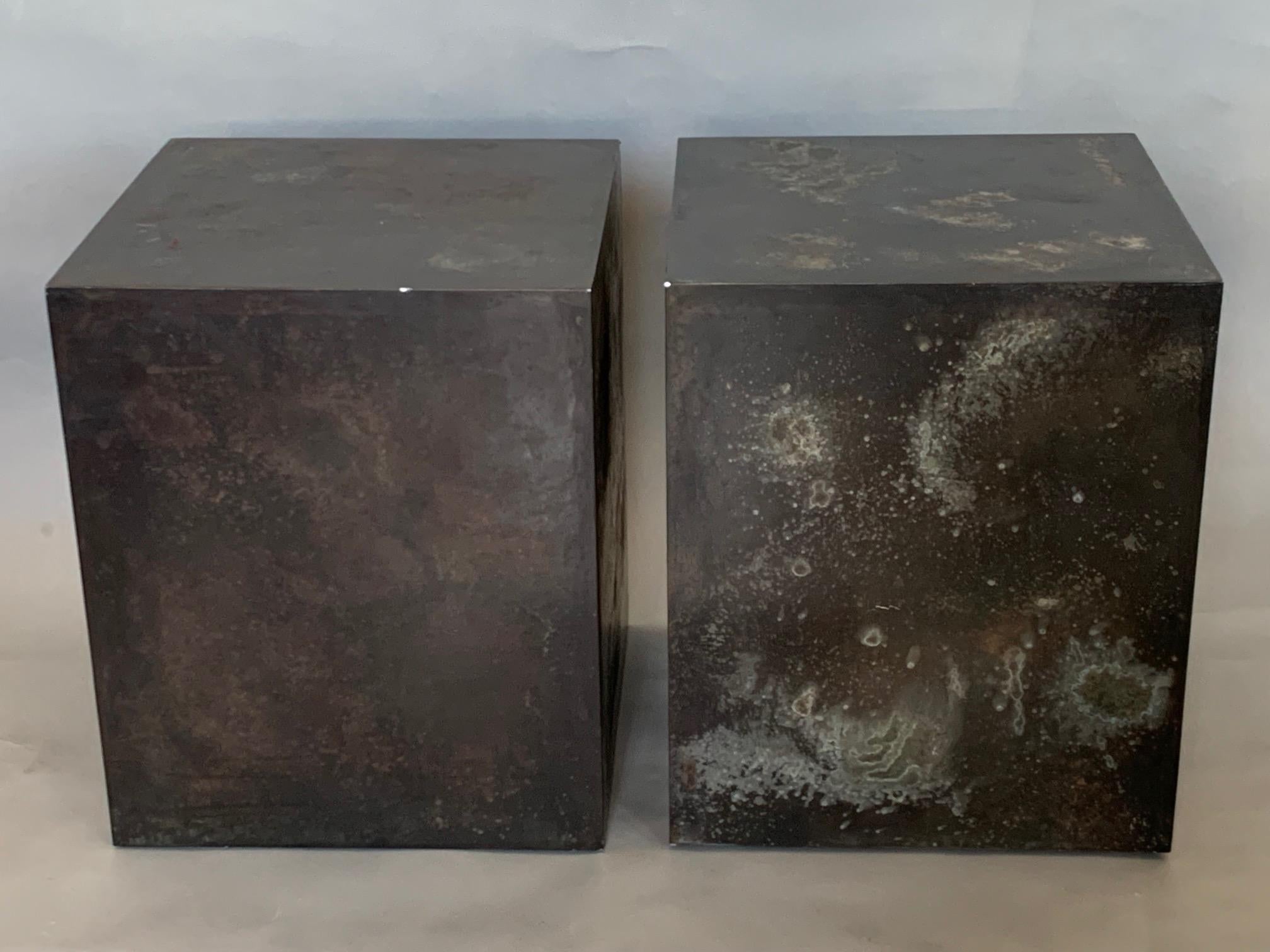 A Pair of Patinated Steel Cubes In Good Condition For Sale In St.Petersburg, FL