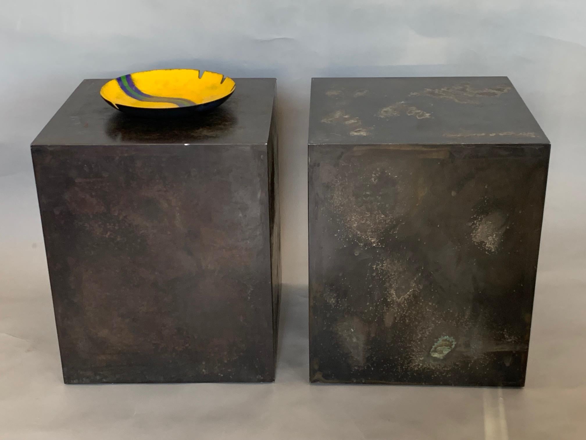 A Pair of Patinated Steel Cubes For Sale 2
