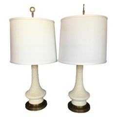 Pair of Paul Hanson White Flower Porcelain Lamps