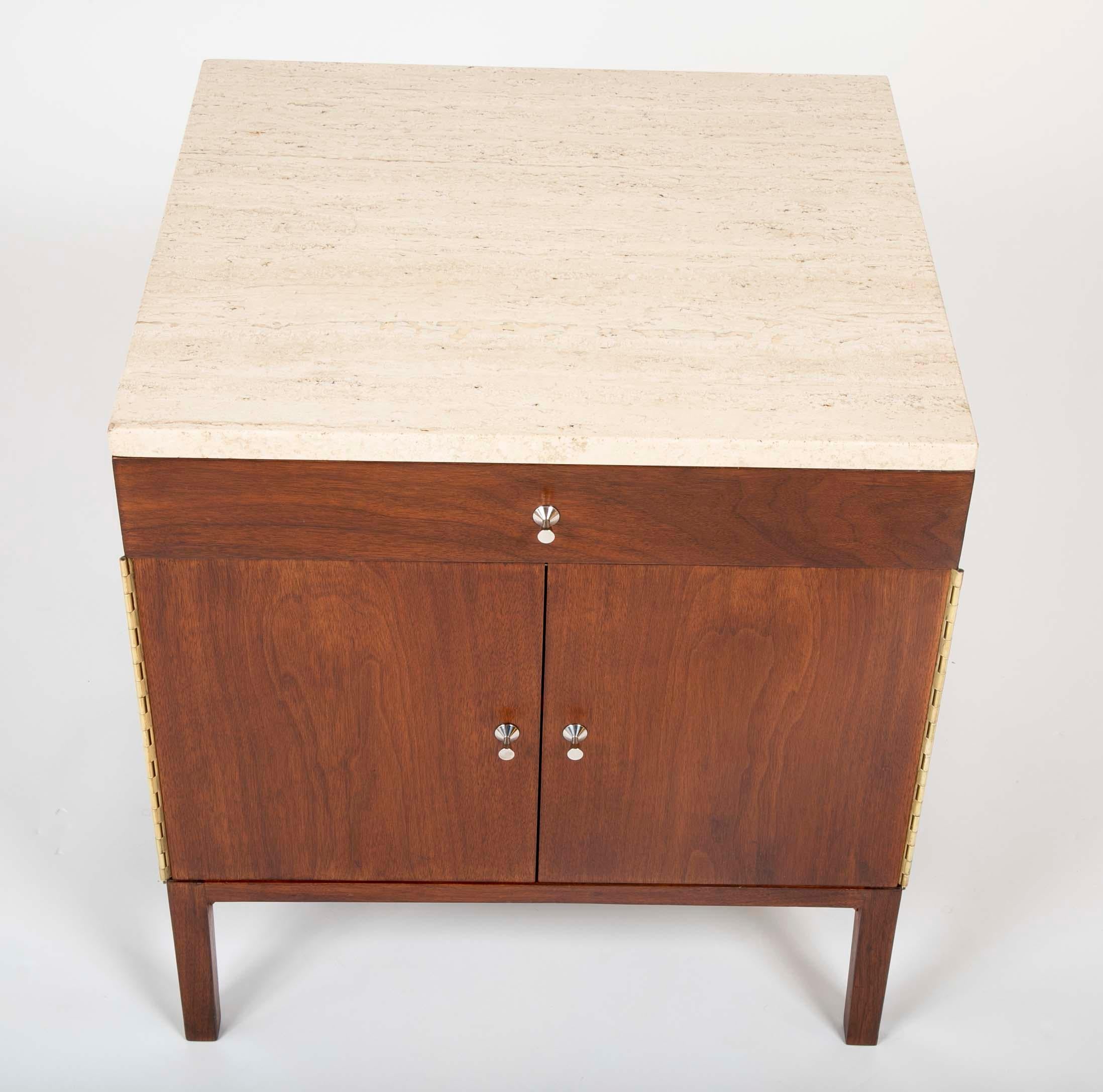 Pair of Paul McCobb Travertine Top Side Tables or Nightstands In Good Condition In Stamford, CT