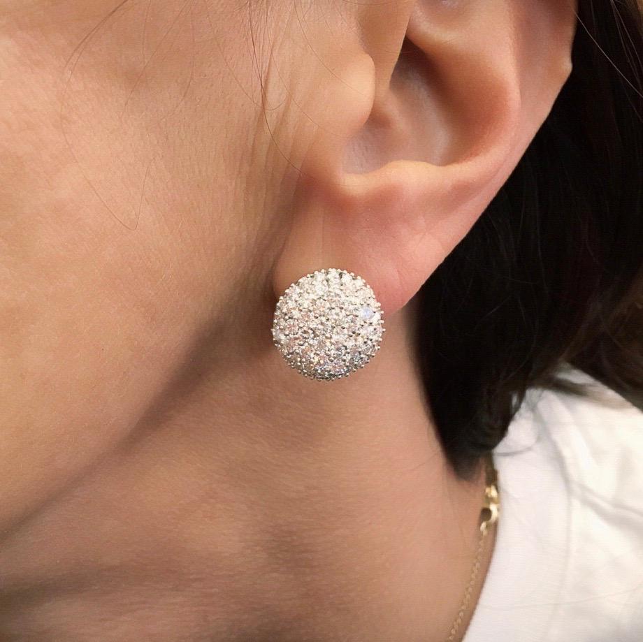 Women's or Men's Pair of Pave Diamond and Gold Earrings