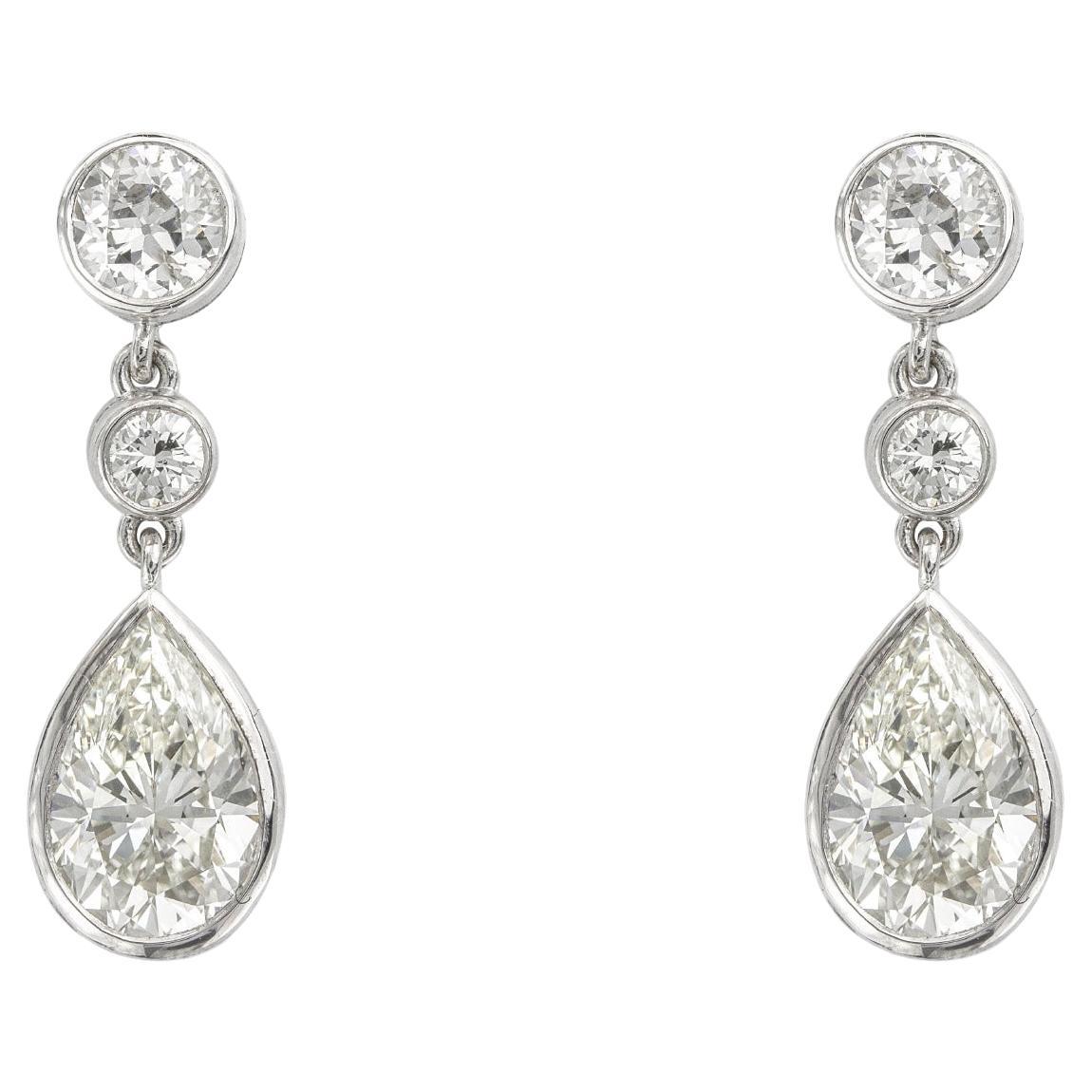 A Pair Of Pear Shape Diamond Drop Earrings