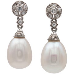 Pair of Pearl and Diamond Drop Earrings
