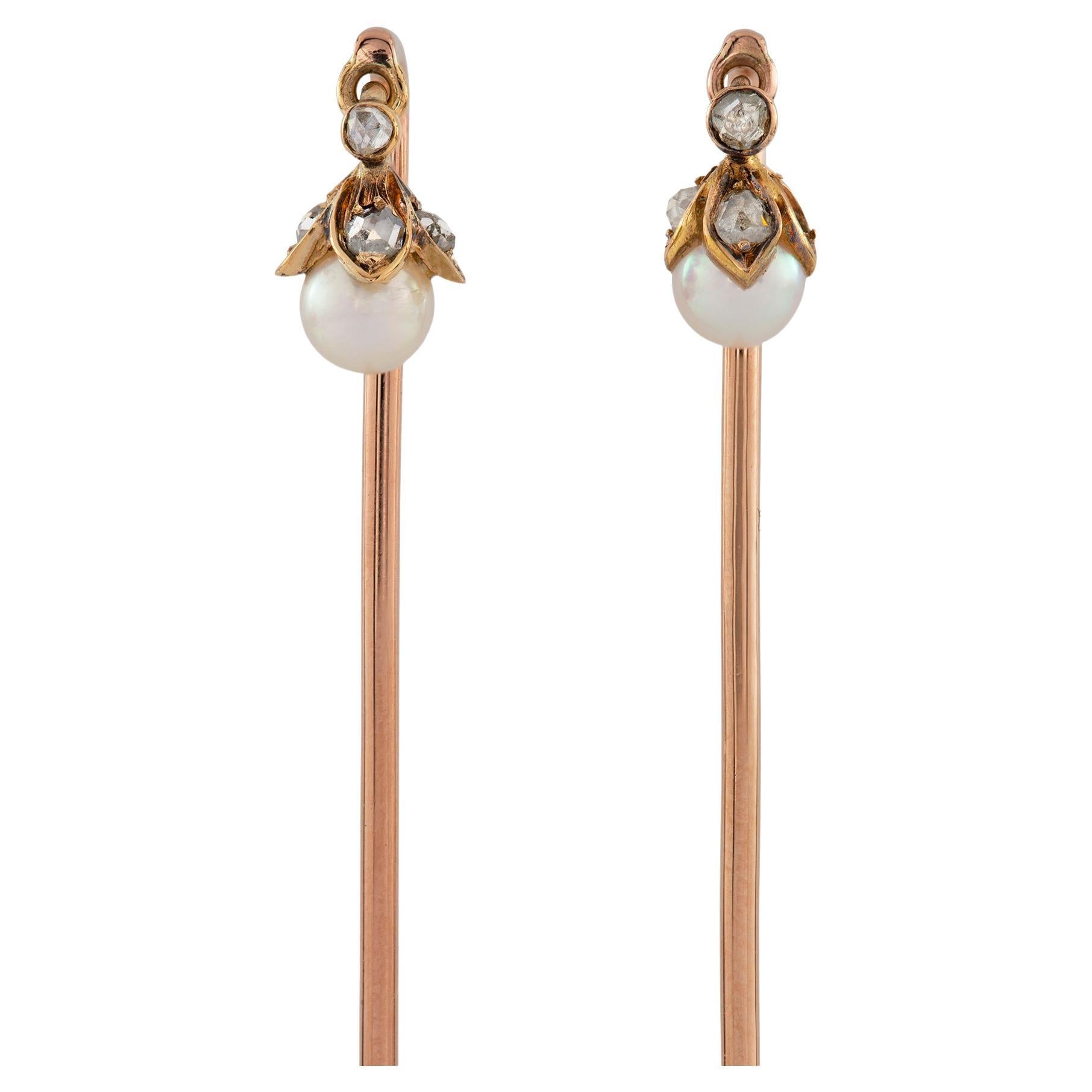 Pair of Pearl and Diamond Stick Pins For Sale