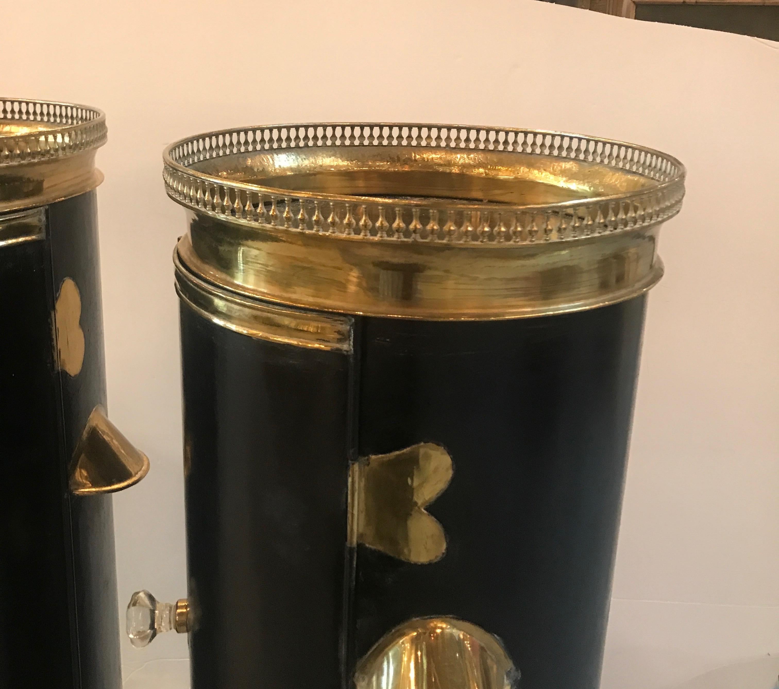 Metal Pair of Pedestal Plate Warmer Cabinets