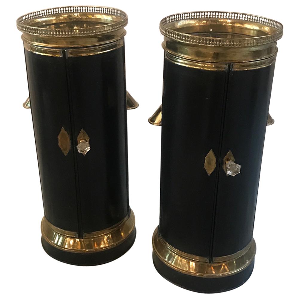 Pair of Pedestal Plate Warmer Cabinets