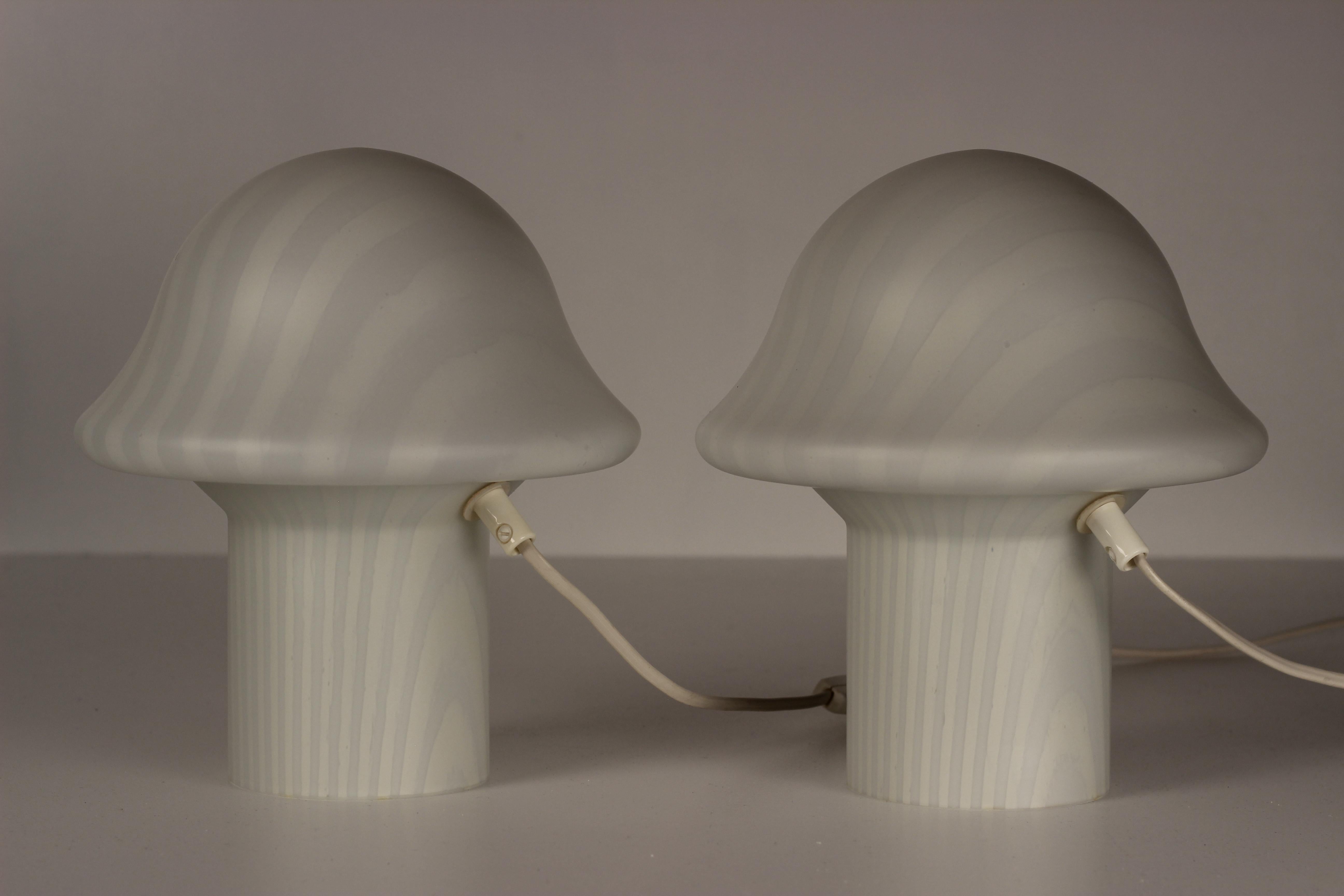 Mid-Century Modern Pair of Peill & Putzler Glass Mushroom Table Lights Made in Germany 1960’s