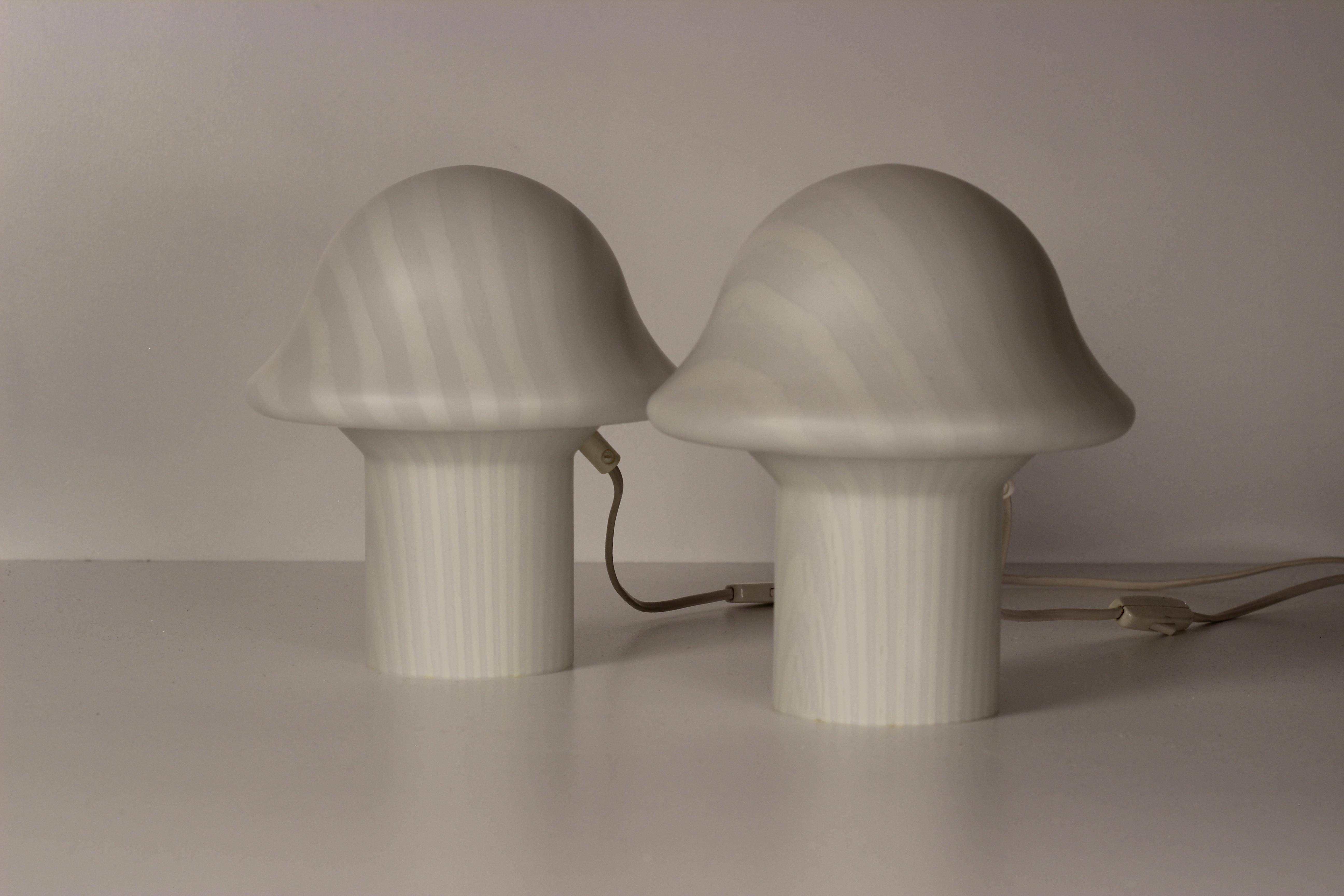 Pair of Peill & Putzler Glass Mushroom Table Lights Made in Germany 1960’s In Good Condition In London, GB