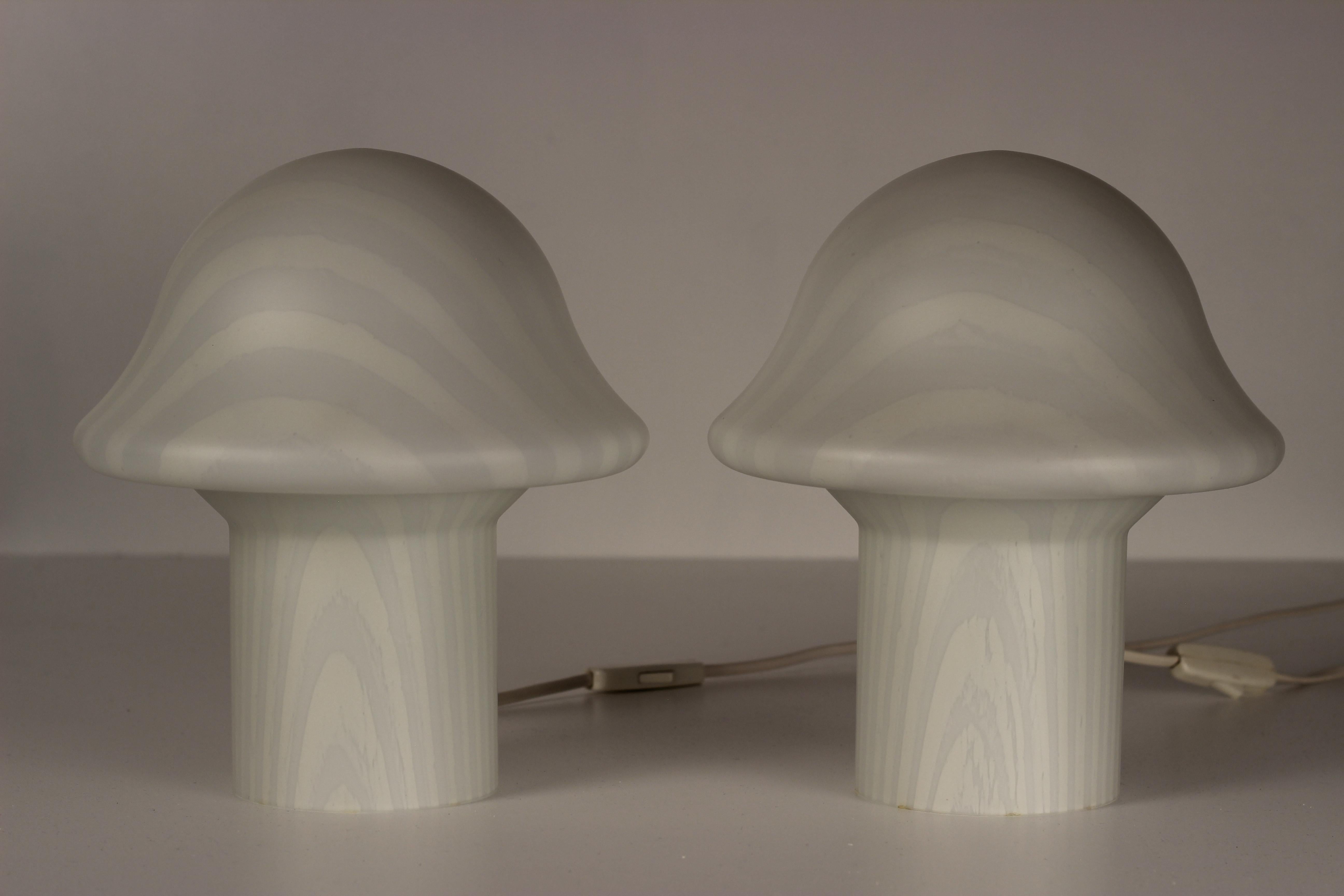 Mid-20th Century Pair of Peill & Putzler Glass Mushroom Table Lights Made in Germany 1960’s