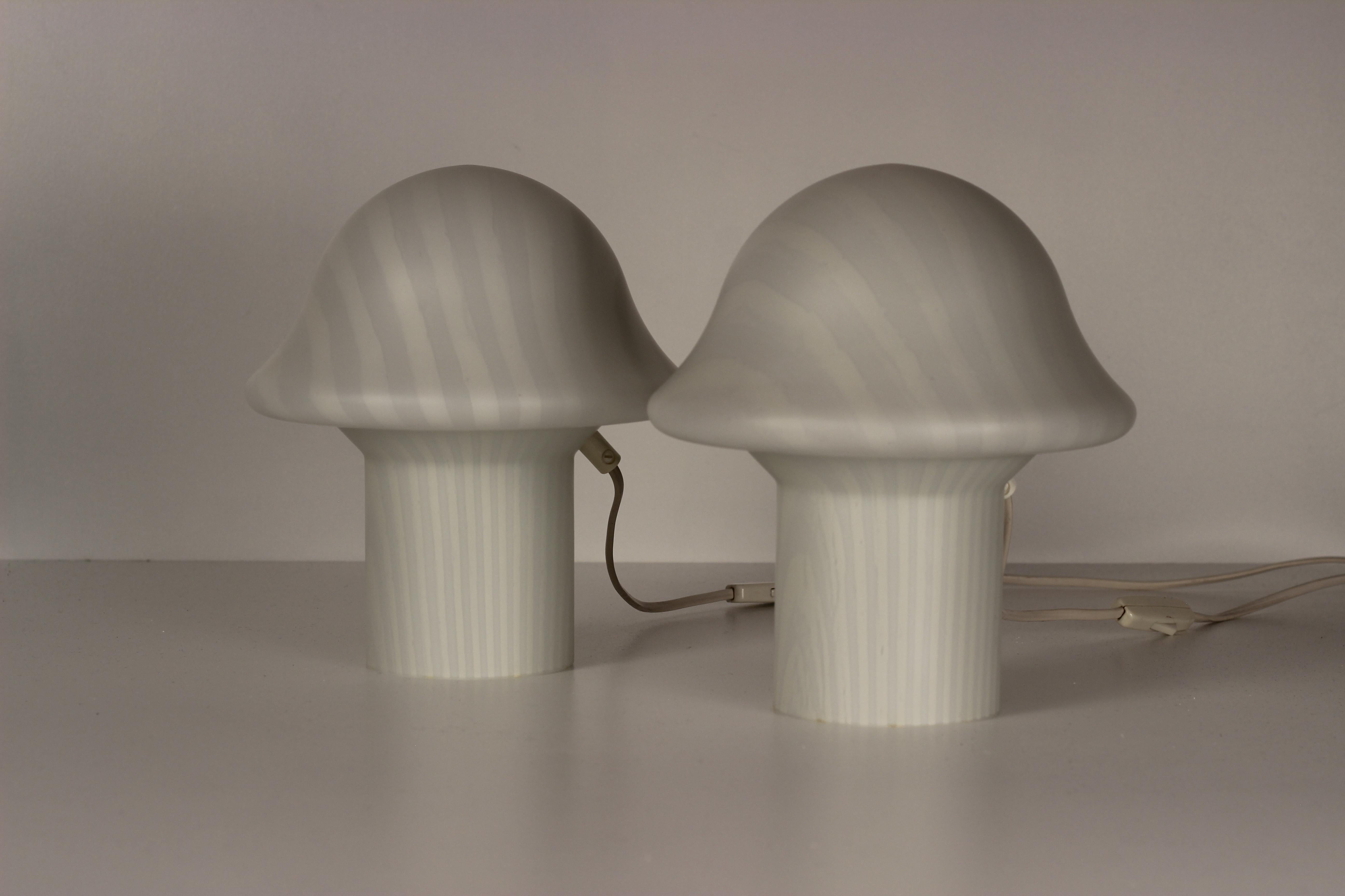Pair of Peill & Putzler Glass Mushroom Table Lights Made in Germany 1960’s 1