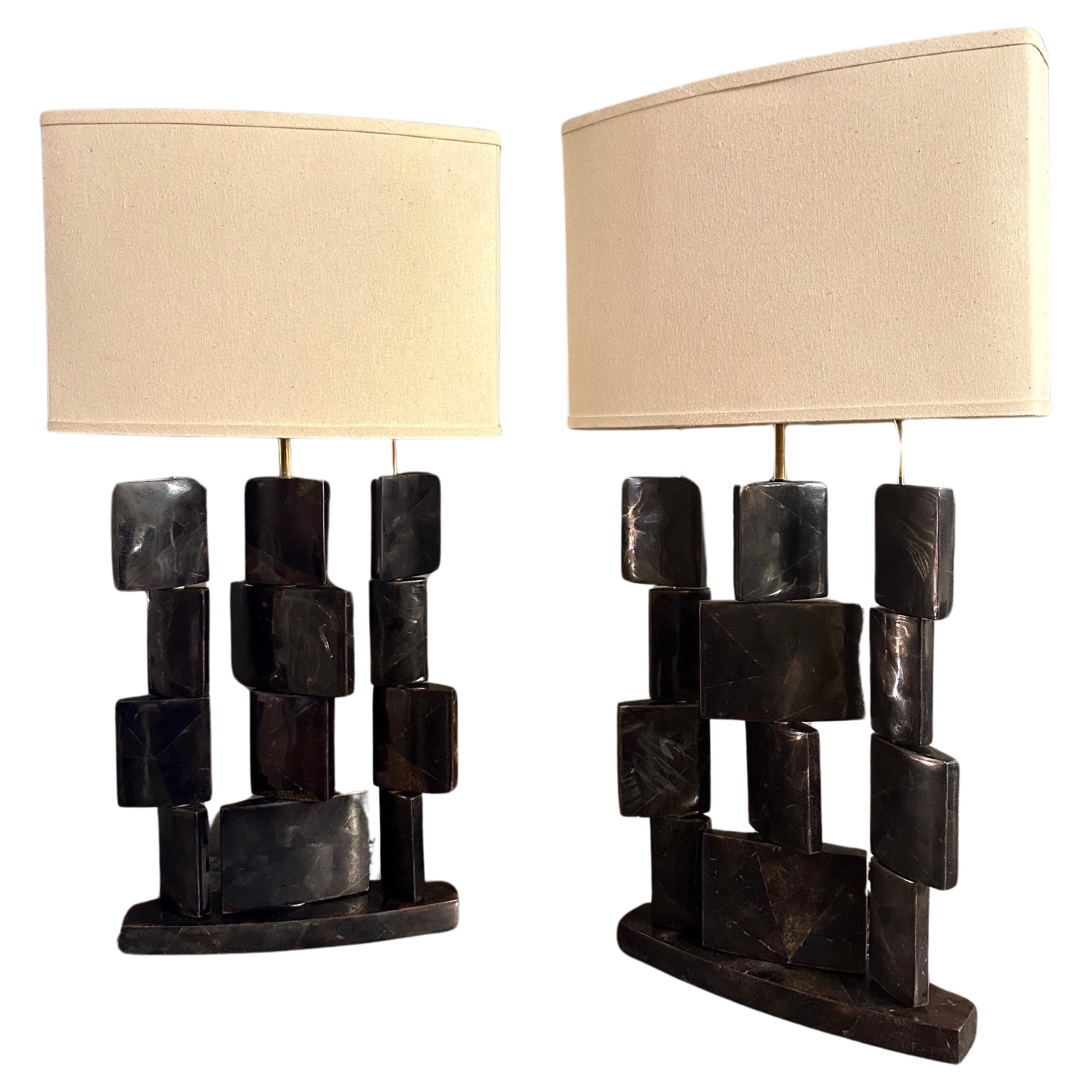 European A Pair Of Pen Shell And Brass Table Lamps By R&Y Augousti Paris  For Sale