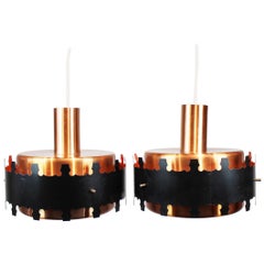 Pair of Pendants in Copper and Black Metal of Danish Design from the 1970s
