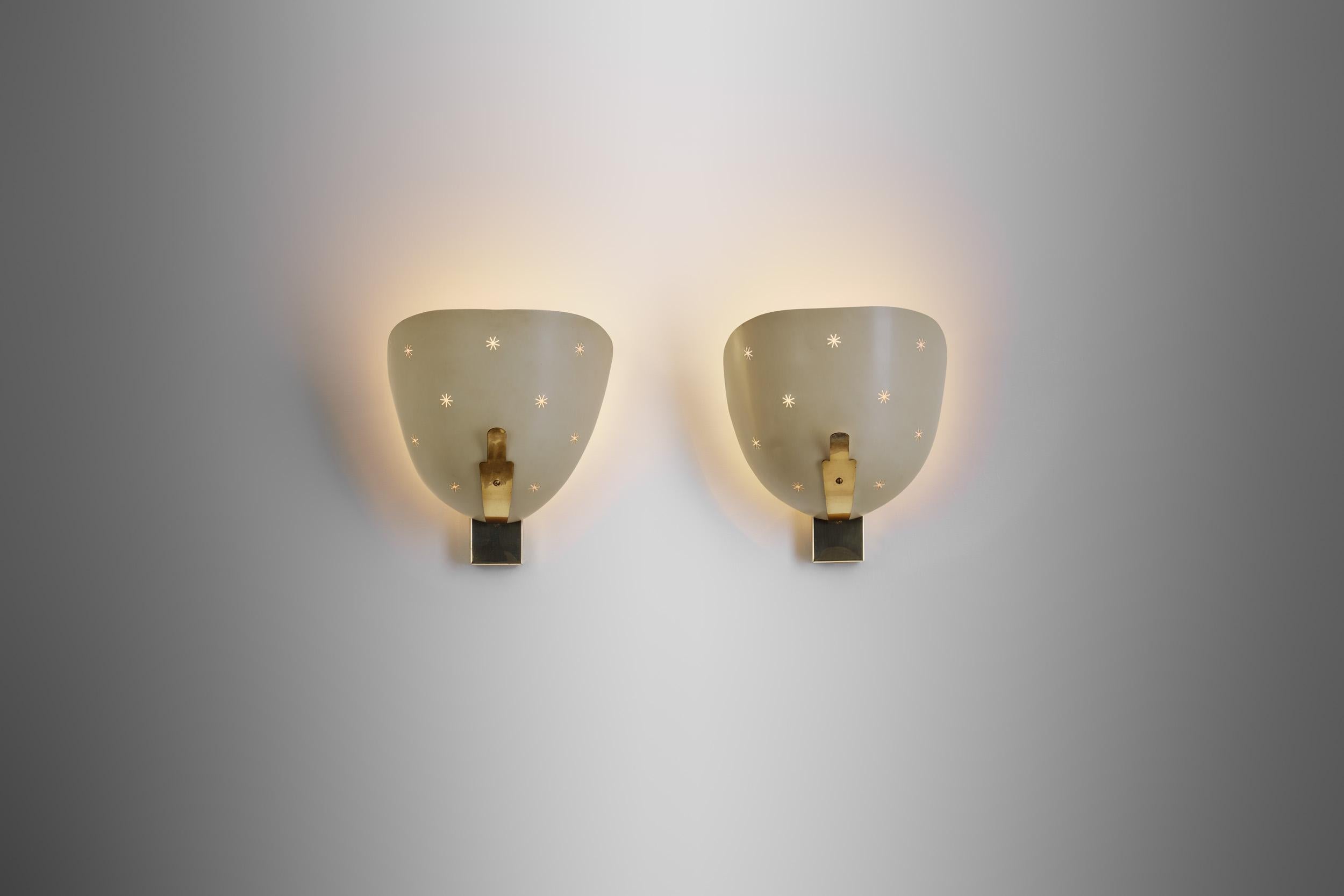 European A Pair of Perforated Brass and Metal Wall Sconces, Europe 1950s
