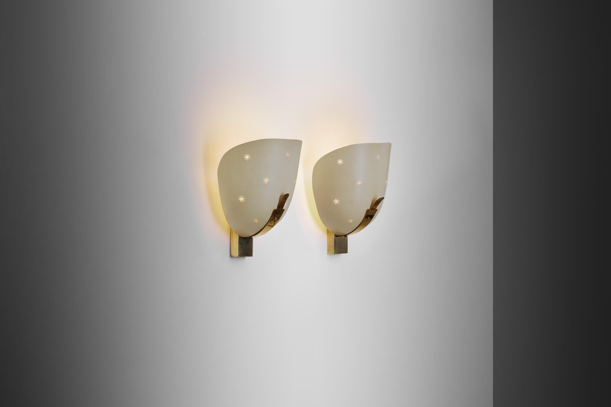 Mid-20th Century A Pair of Perforated Brass and Metal Wall Sconces, Europe 1950s