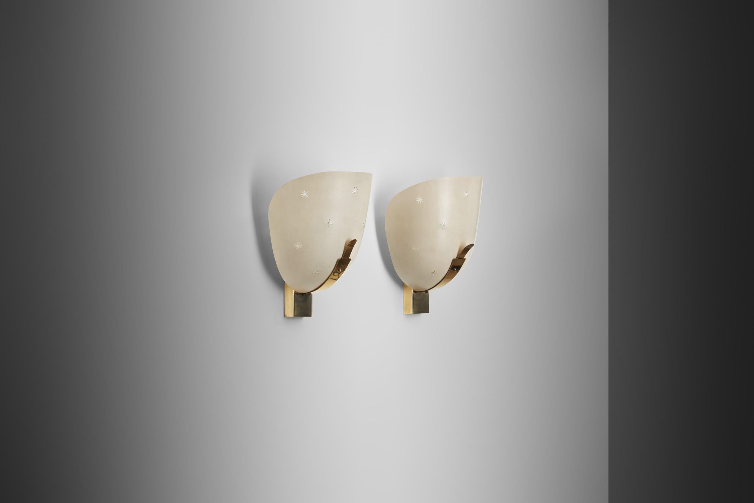 A Pair of Perforated Brass and Metal Wall Sconces, Europe 1950s 1