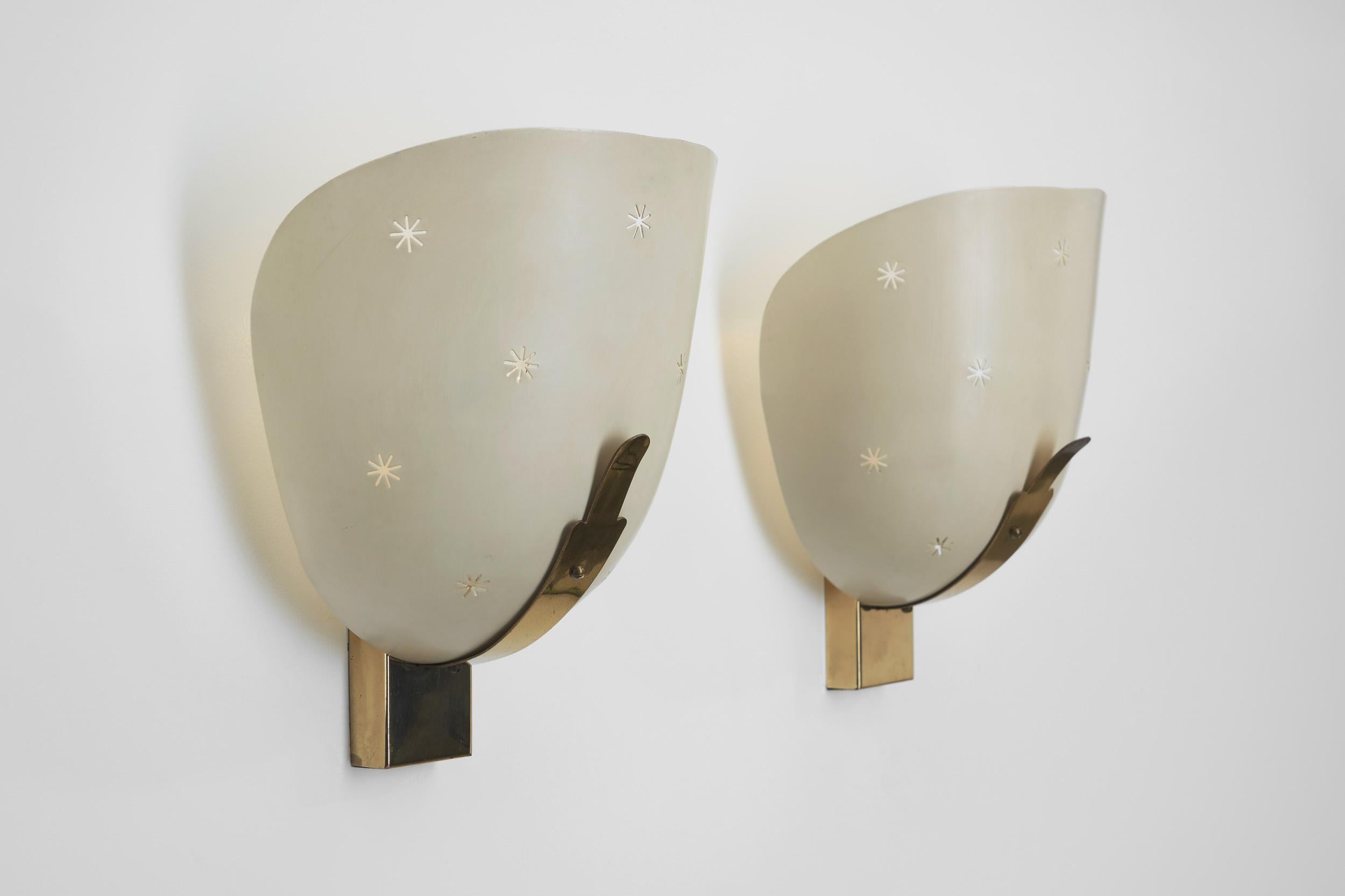 A Pair of Perforated Brass and Metal Wall Sconces, Europe 1950s 2
