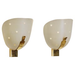 Retro A Pair of Perforated Brass and Metal Wall Sconces, Europe 1950s