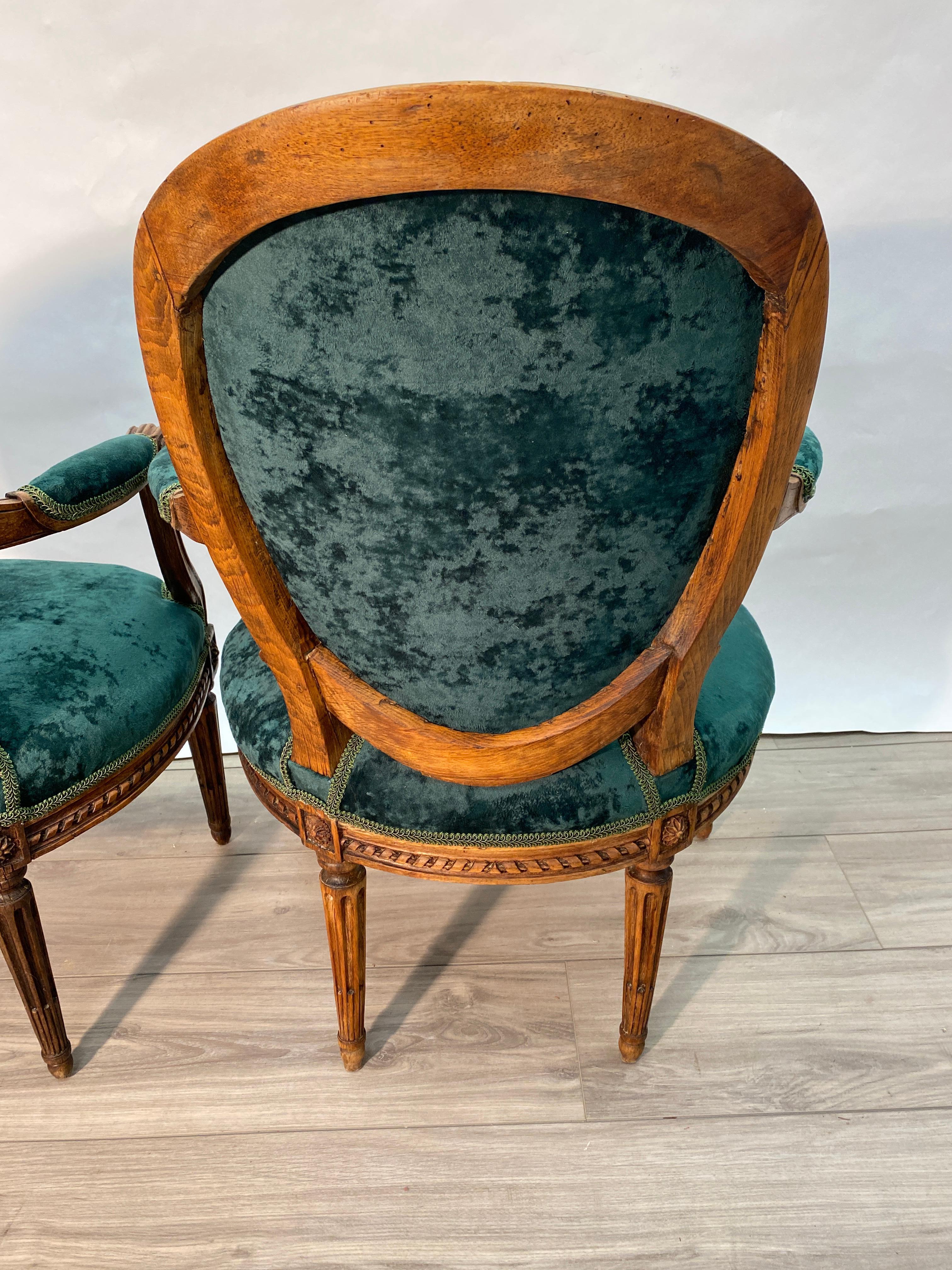 Pair of Period 18th Century French Louis XVI Walnut Fauteuil Arm Chairs For Sale 6