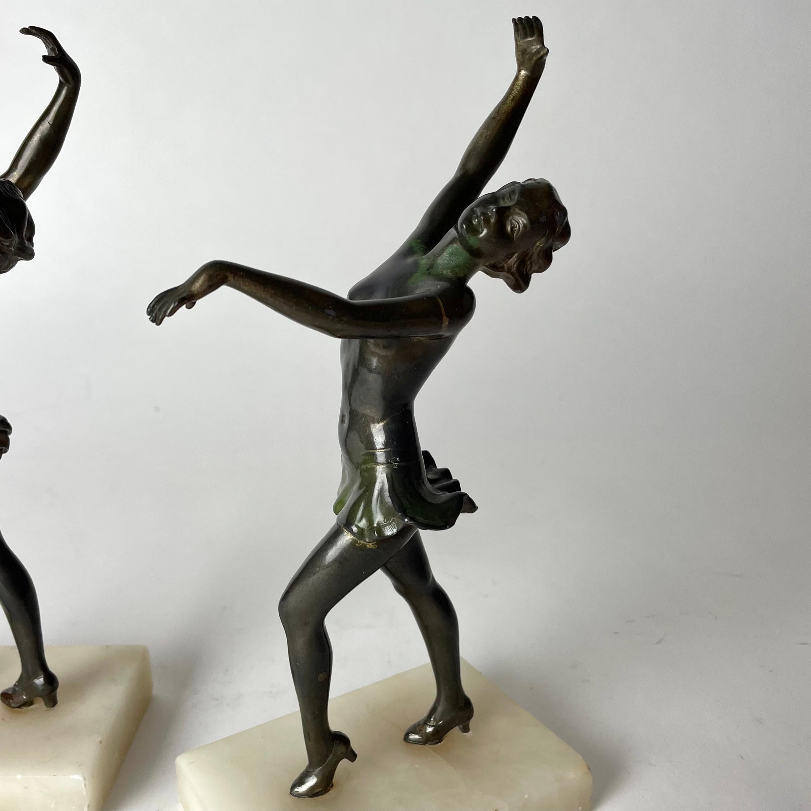 A pair of period Art Deco Bookends from 1920s-1930s with dancing women. 3