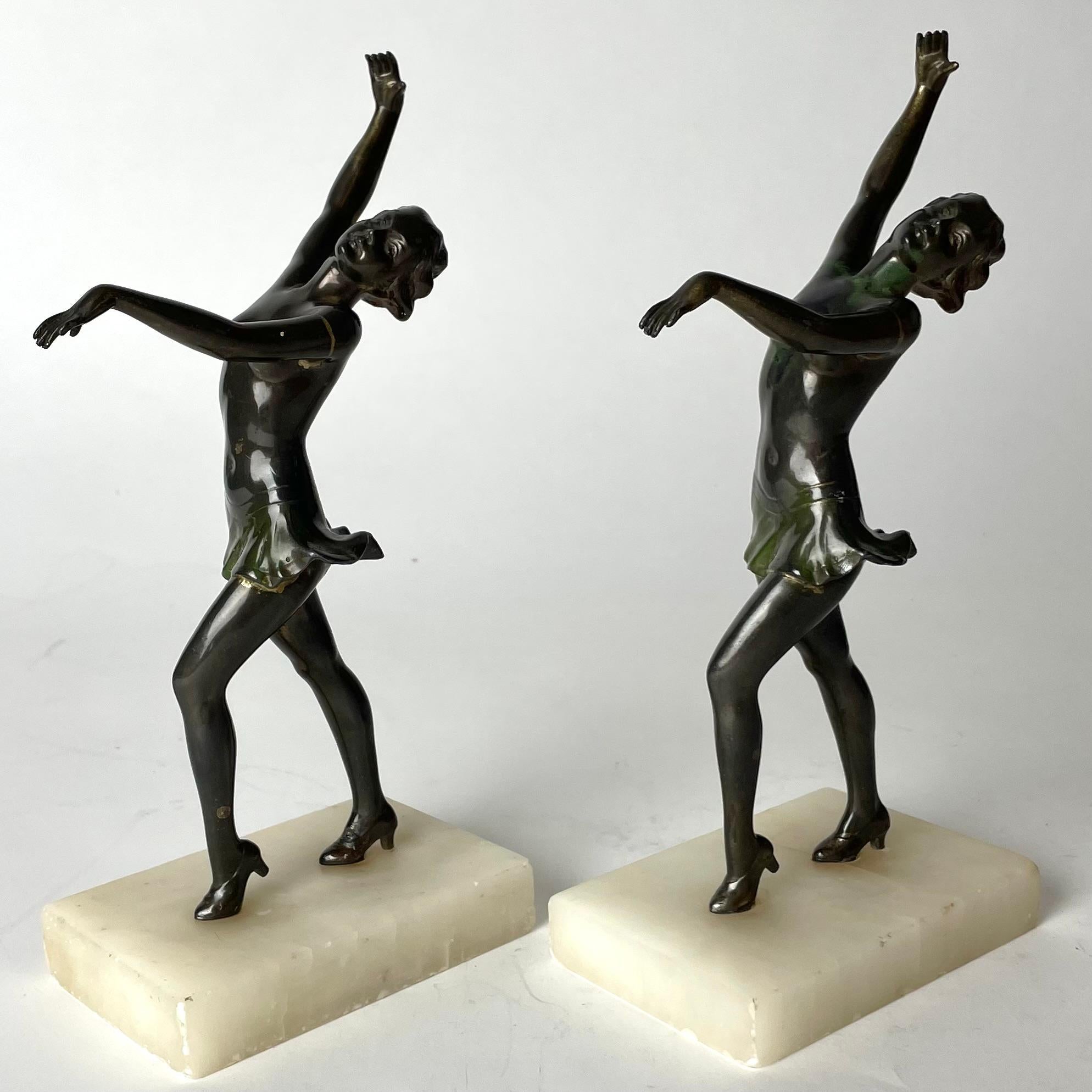 Bronzed A pair of period Art Deco Bookends from 1920s-1930s with dancing women.