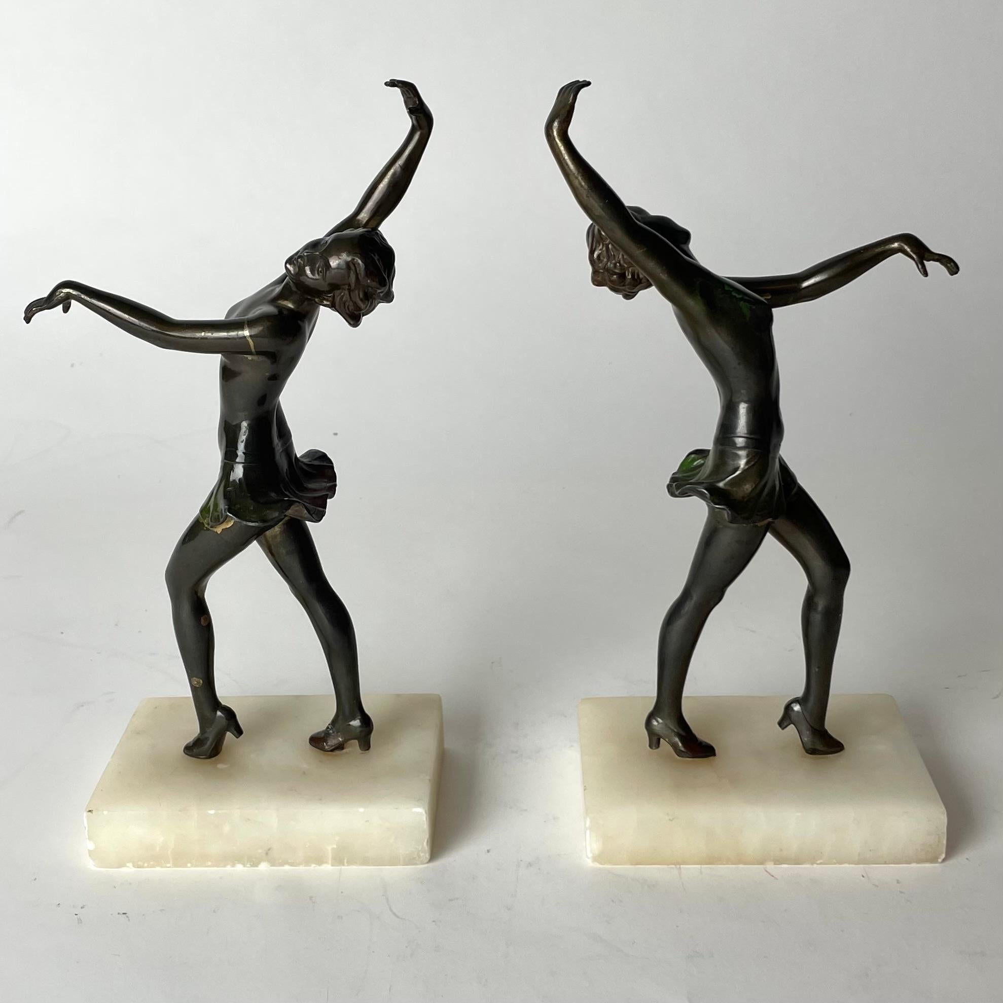 A pair of period Art Deco Bookends from 1920s-1930s with dancing women. 1