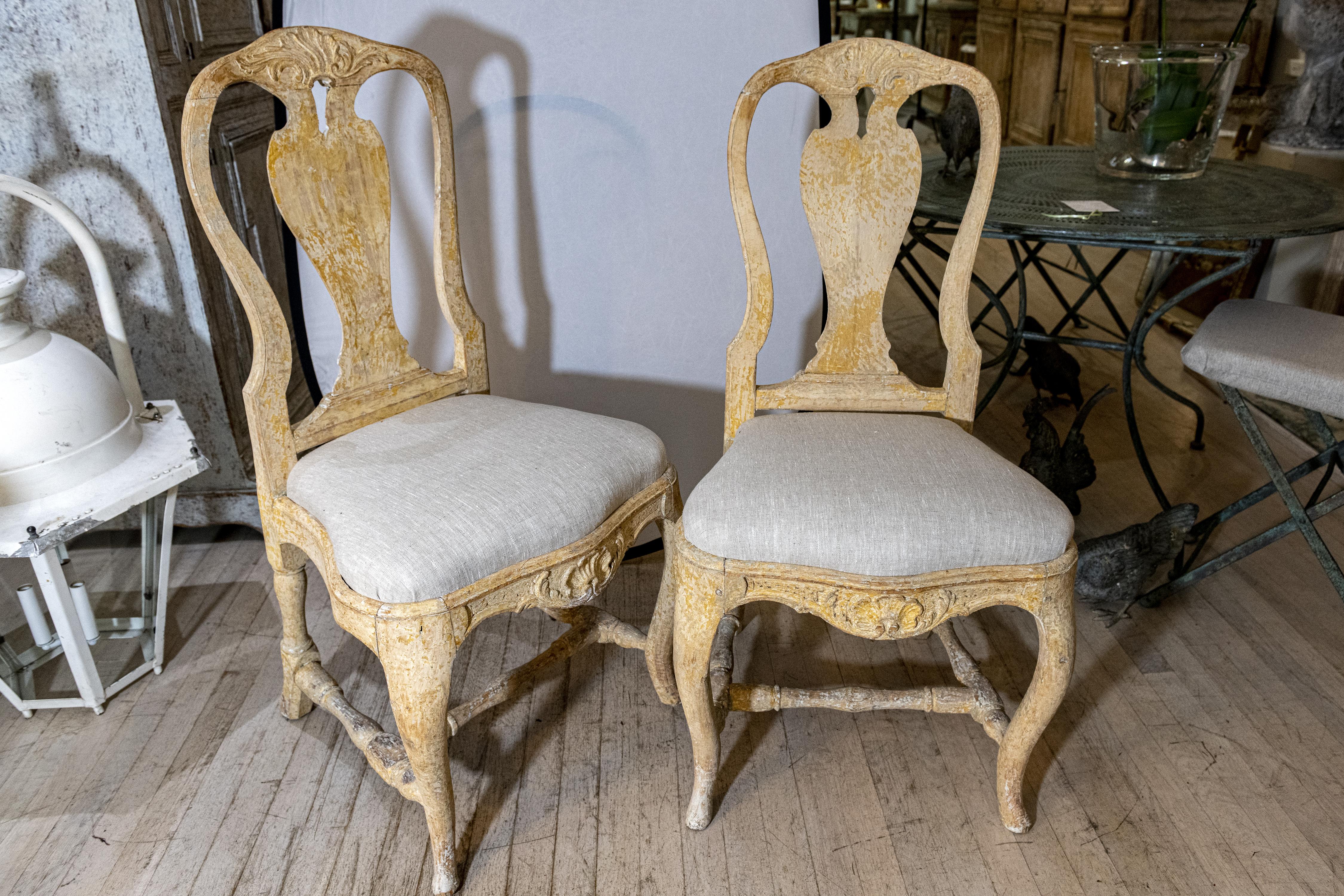Pair of Period Stockholm Made Rococo Side Chairs with Carved Decoration For Sale 4