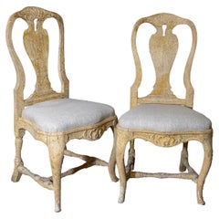 Pair of Period Stockholm Made Rococo Side Chairs with Carved Decoration