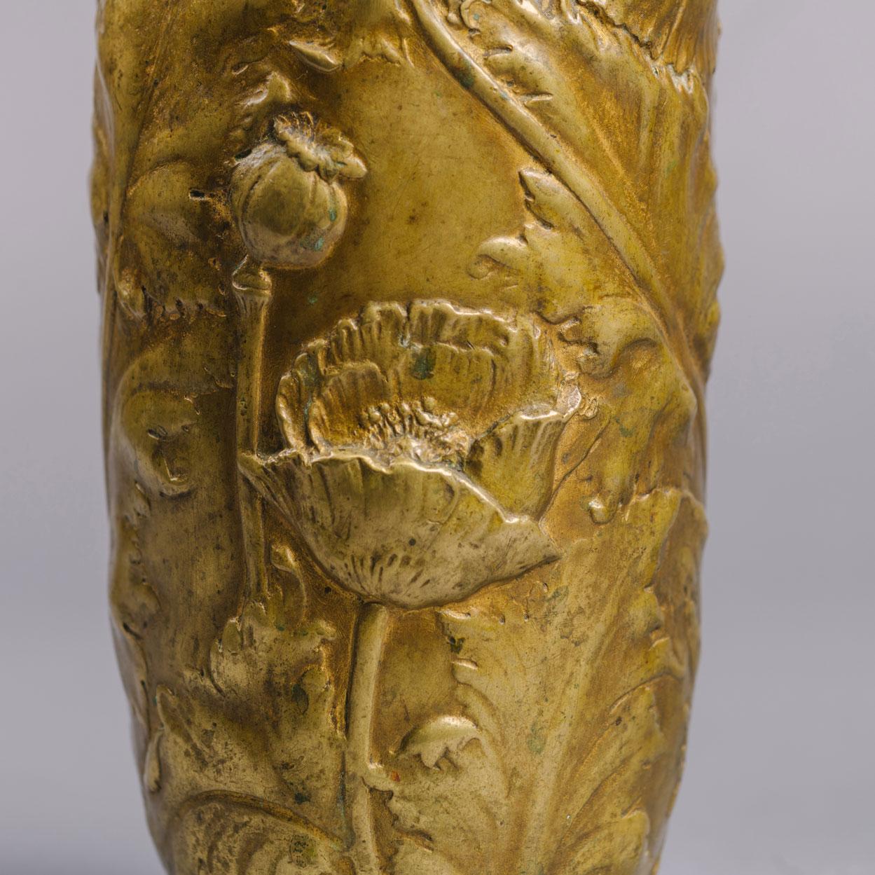 French A Pair of Petite Art Nouveau Gilt-Bronze Vases by Alexandre Vibert
