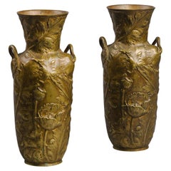 A Pair of Petite Art Nouveau Gilt-Bronze Vases by Alexandre Vibert