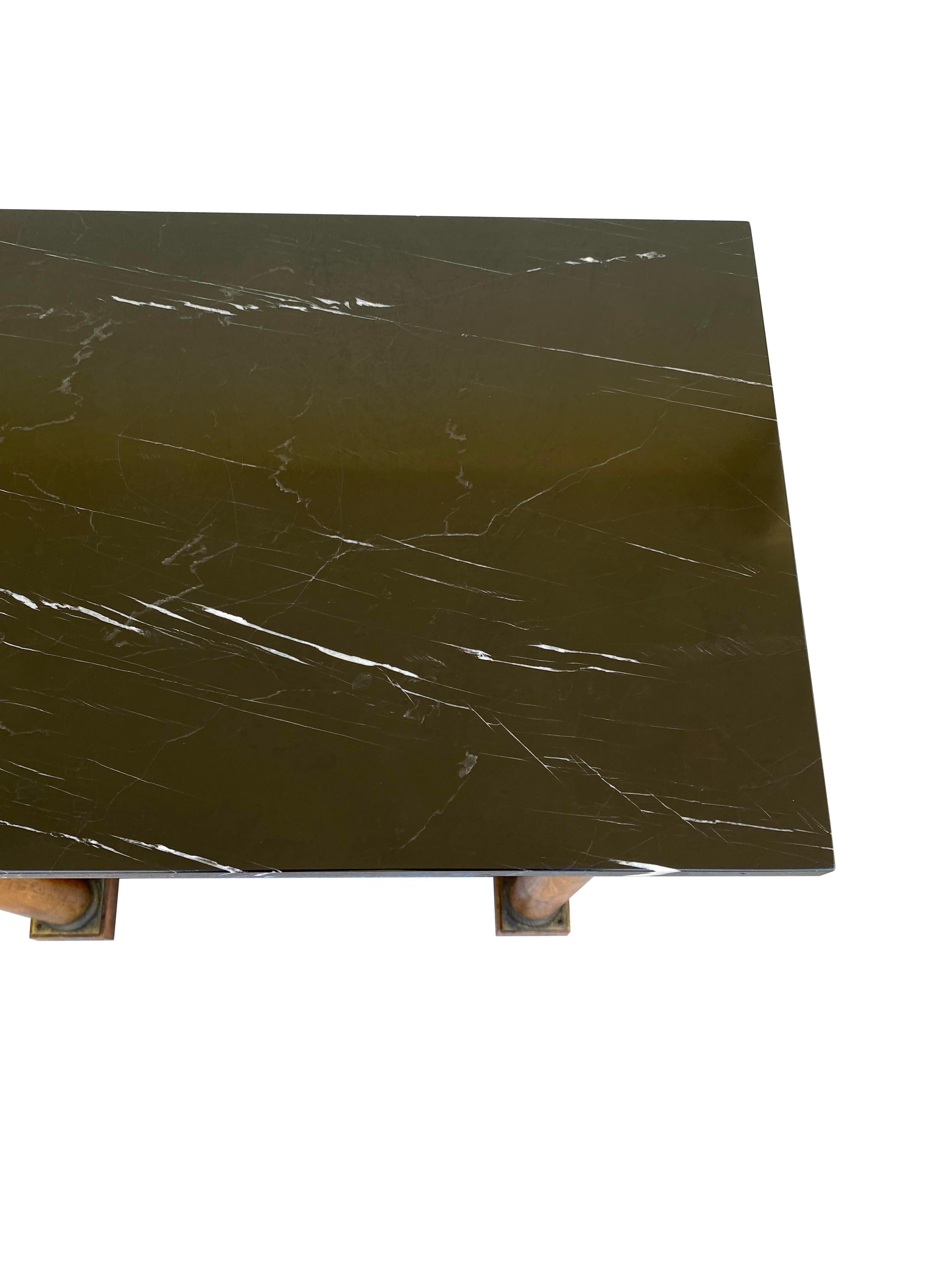 A Pair of Neoclassical Nightstands with Marble Tops by Baker Furniture For Sale 9