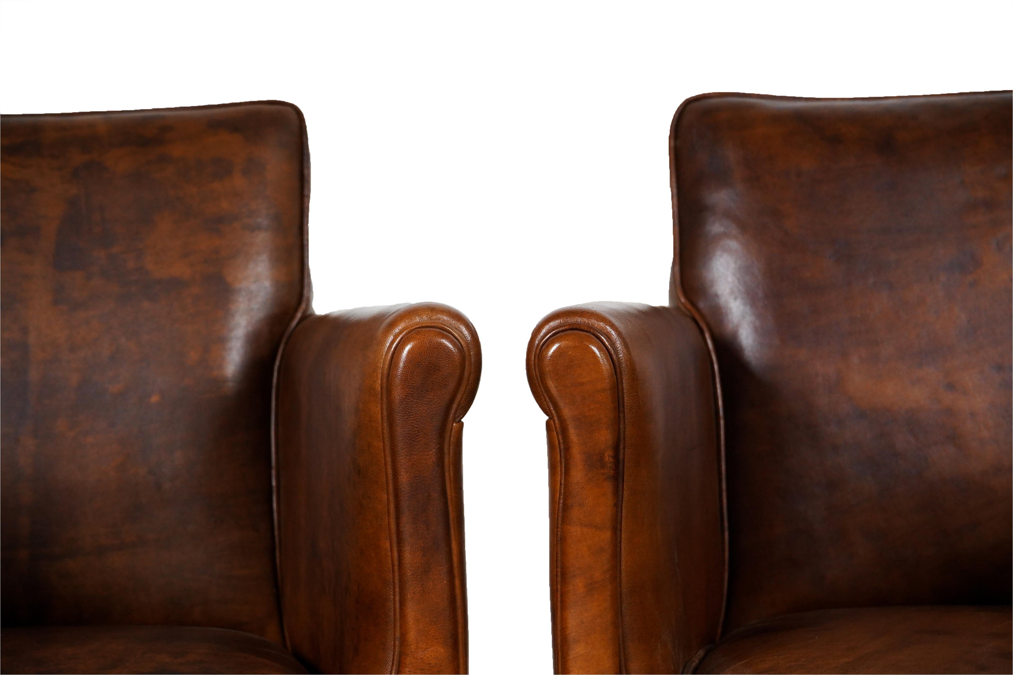 Pair of Petite French Leather Club Chairs  In Good Condition In Chicago, IL