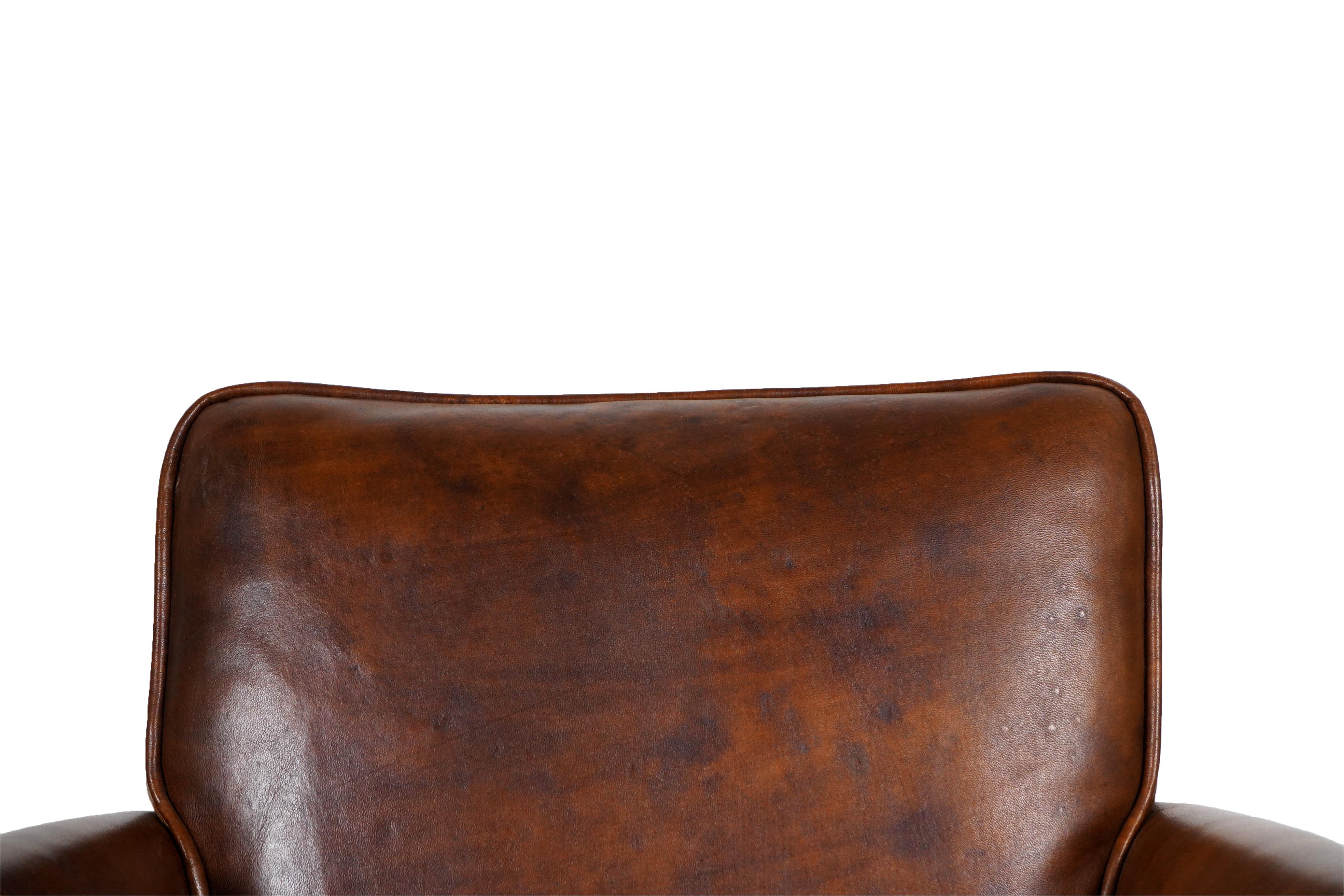 Contemporary Pair of Petite French Leather Club Chairs