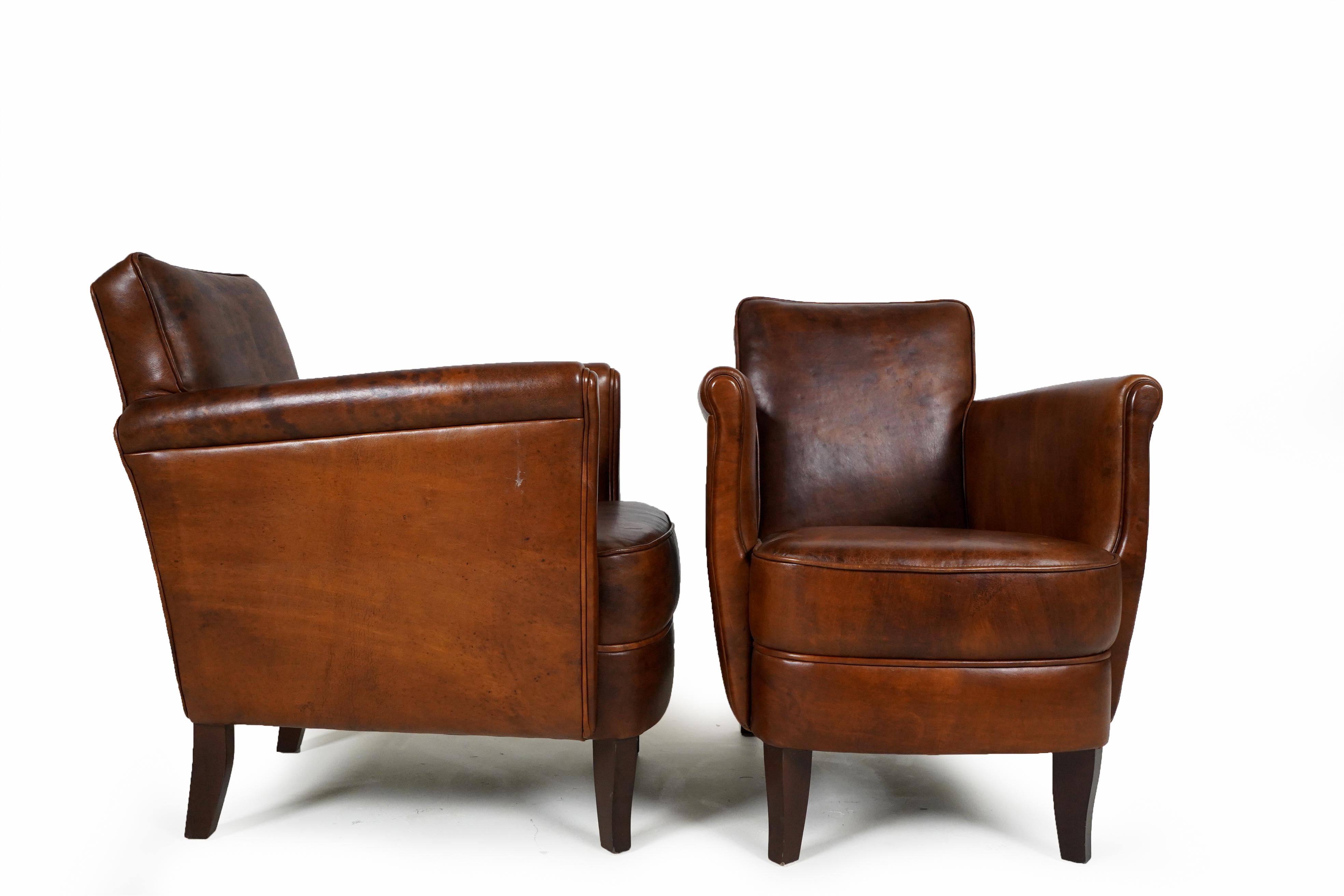 Pair of Petite French Leather Club Chairs  1