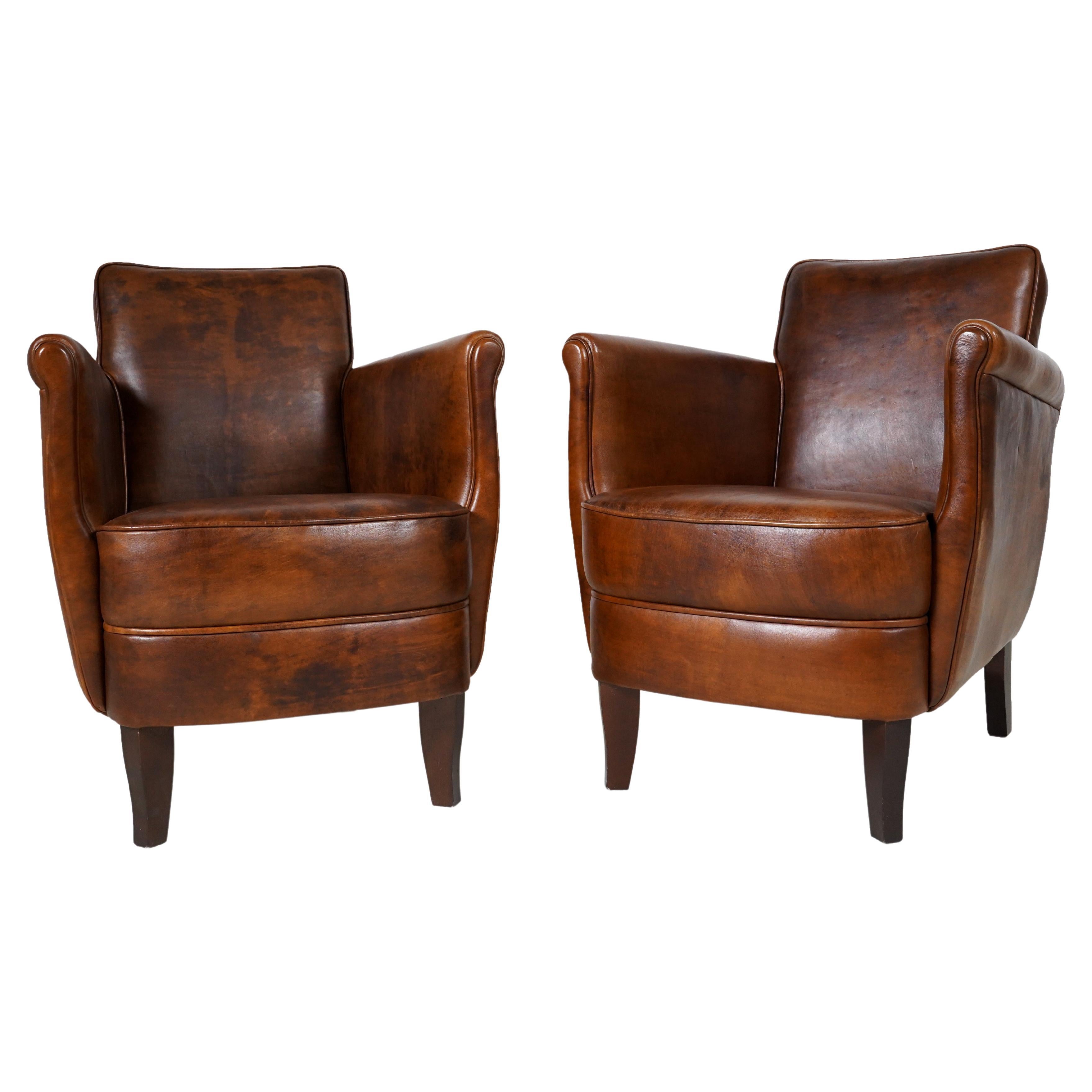 Pair of Petite French Leather Club Chairs 